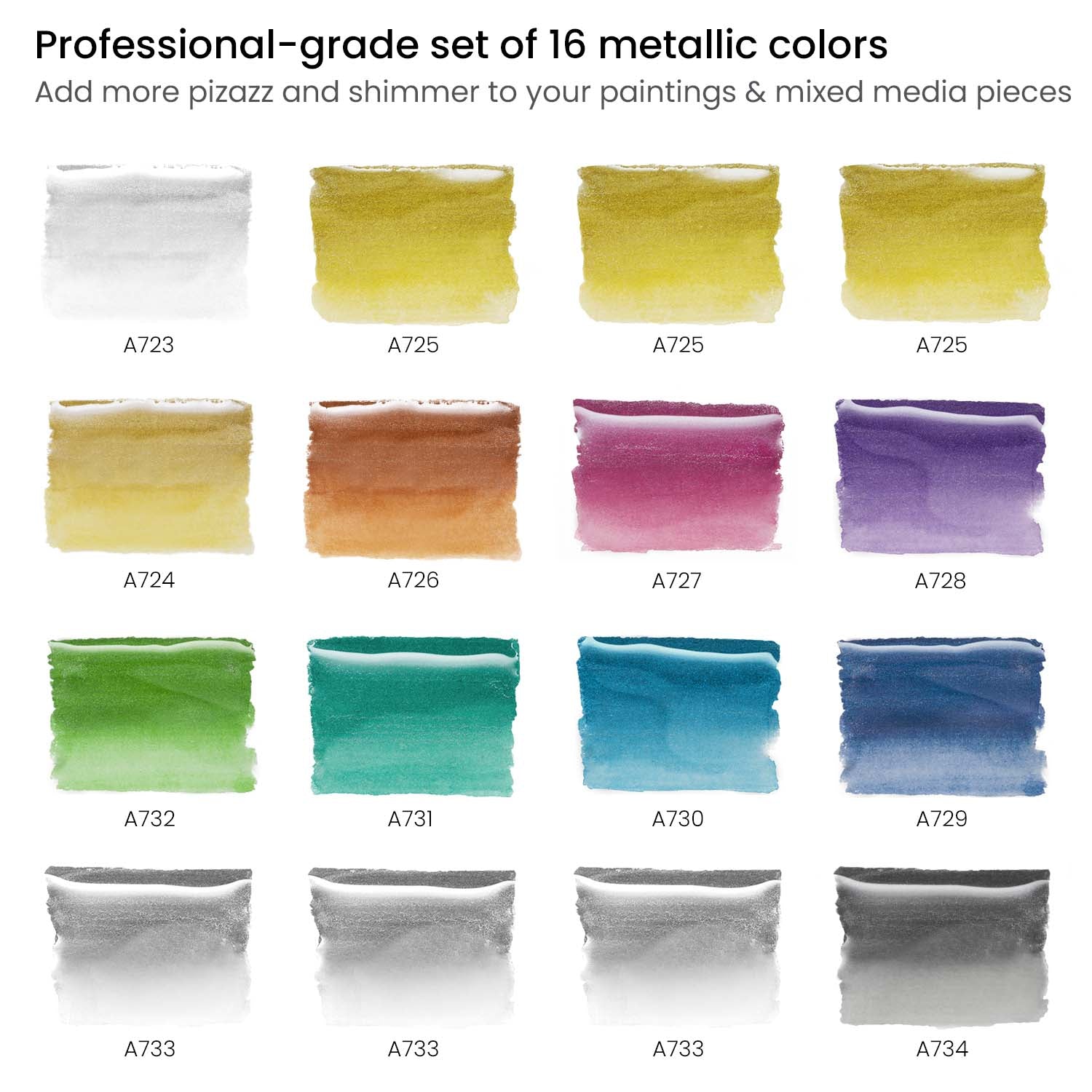 Metallic Paint Review: Arteza 24 Metallic Watercolor Paint Set! Swatches on  White & Black Paper! 