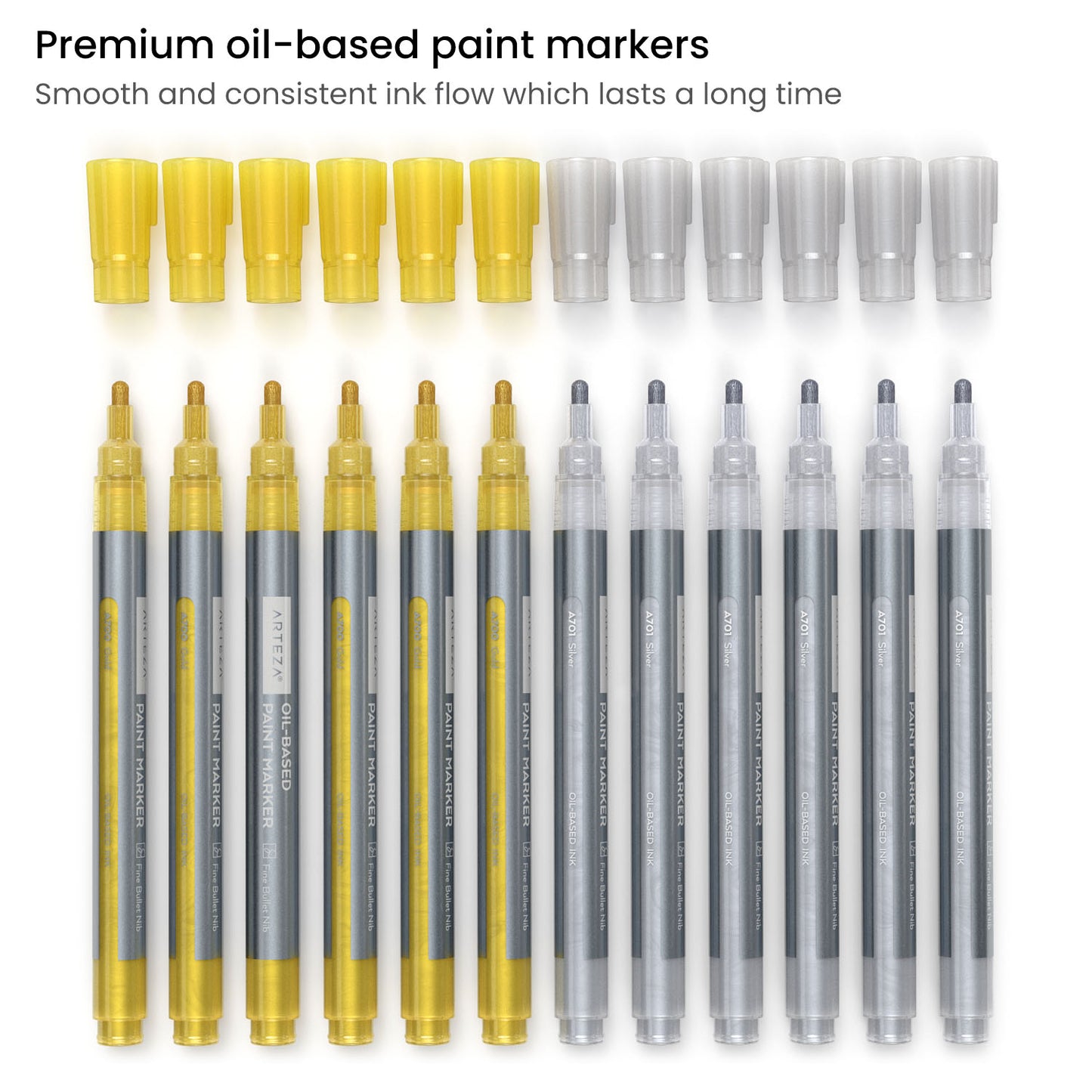 Oil Based Markers, Small Barrel, Metallic Silver & Gold- Set of 12