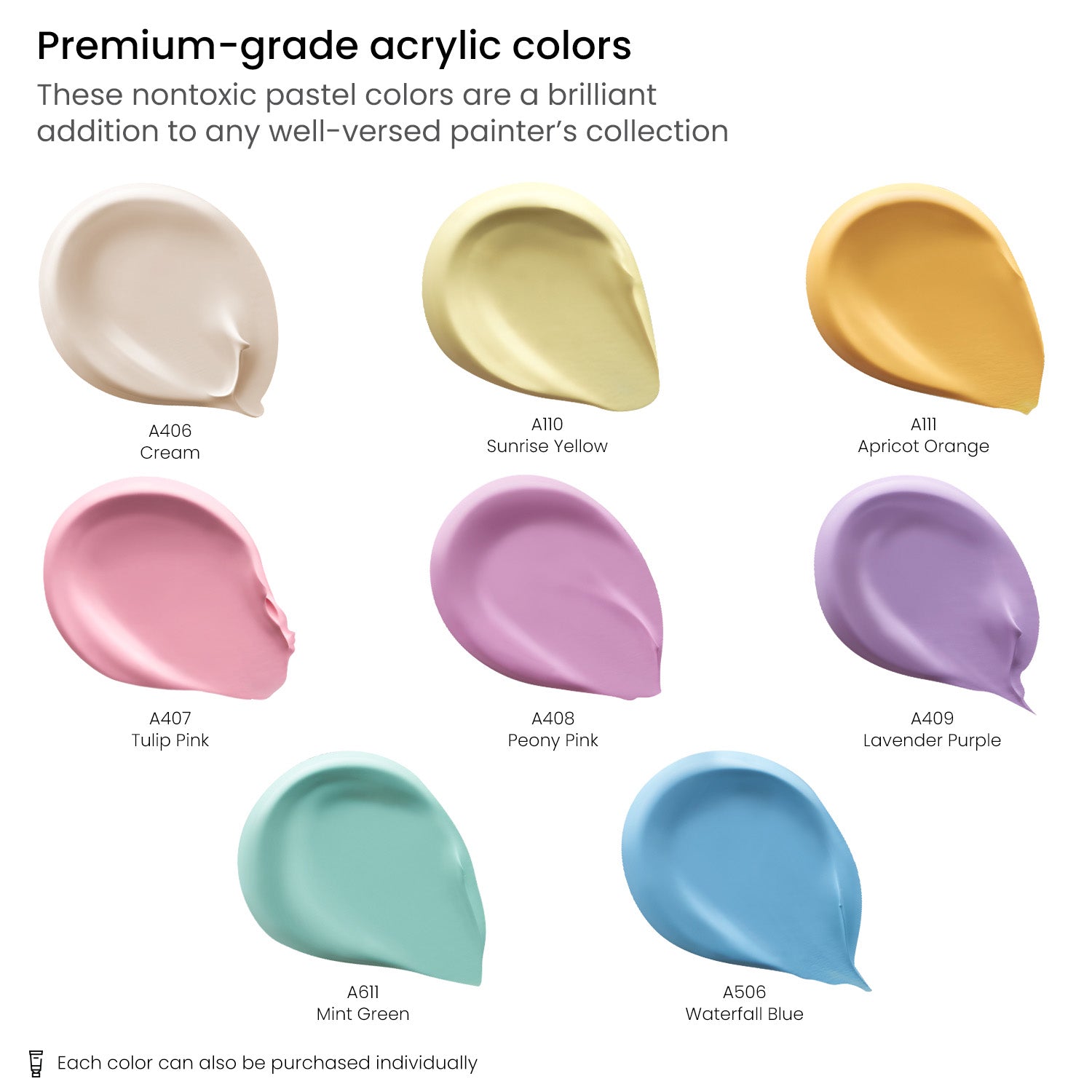 Acrylic Paint Pastel Colors 4oz Tubes Color Chart