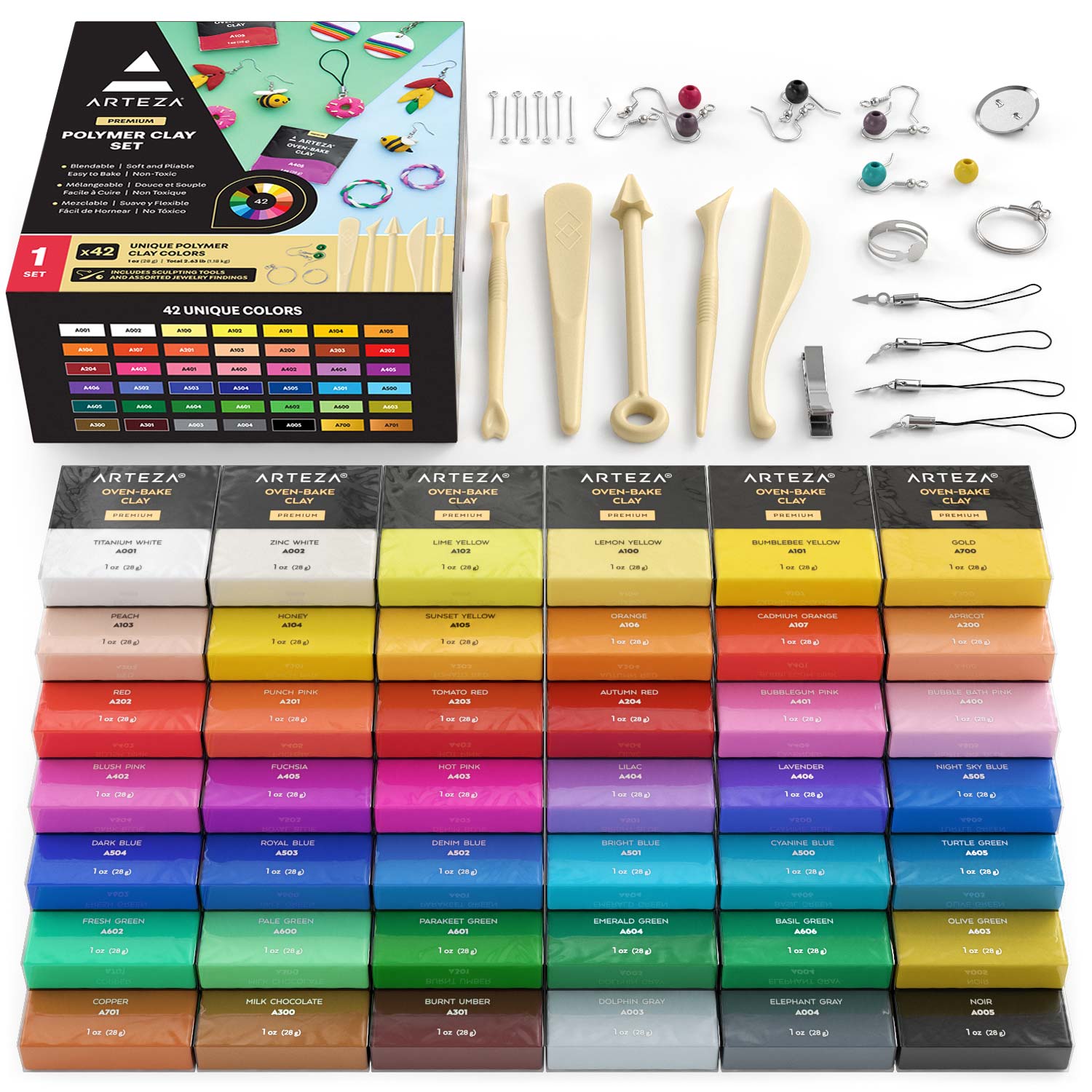 Oven Bake Clay, 42 Colors, Tools & Accessories Set