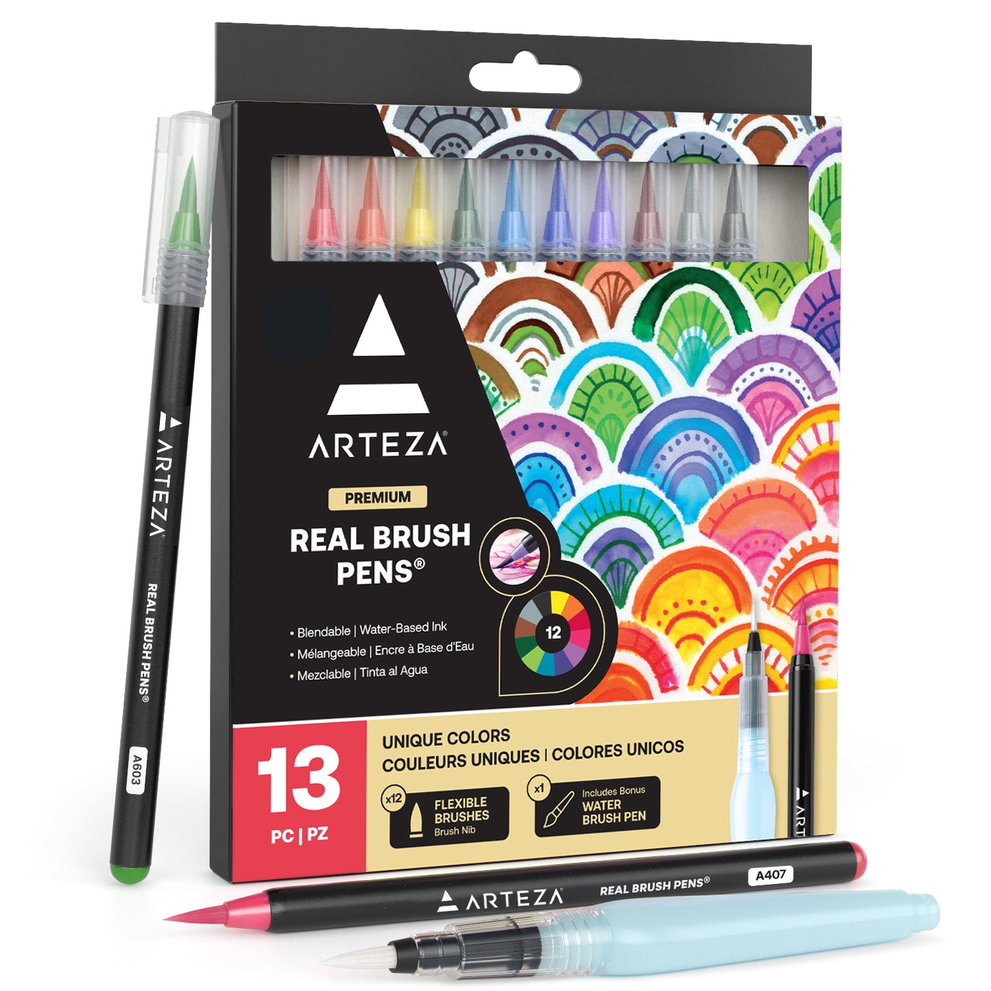 Arteza Real Brush Pens, Watercolor Pencils and Drawing Paper Pad Bundle,  Drawing Art Supplies for Artist, Hobby Painters & Beginners 