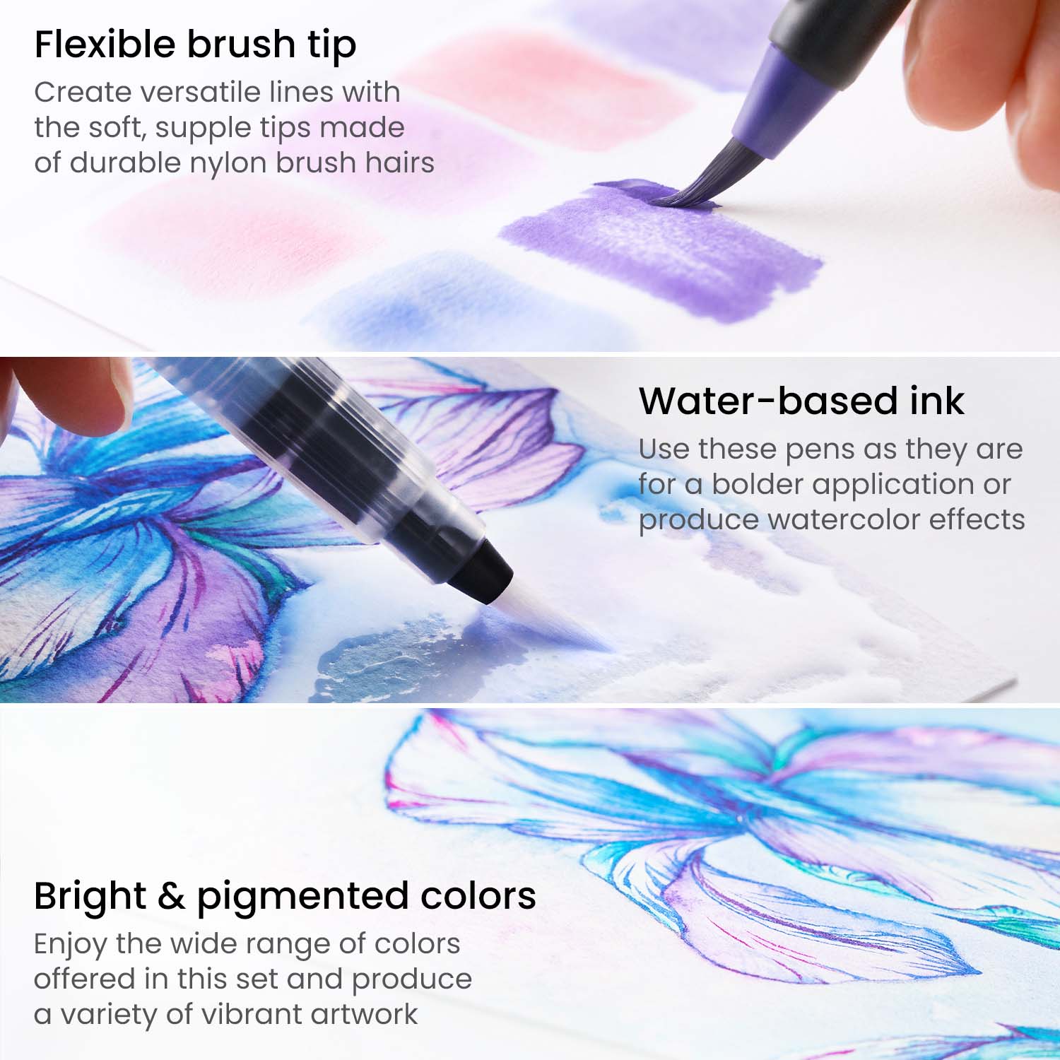 Watercolor Brush Pens, 24 Colors Flexible Real Nylon Brush Tip