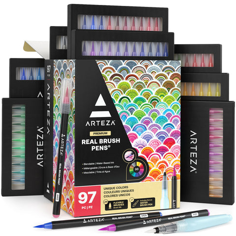 Arteza Real Brush Pens, 36 Dual-Tip Markers with Flexible Nylon Set of 36