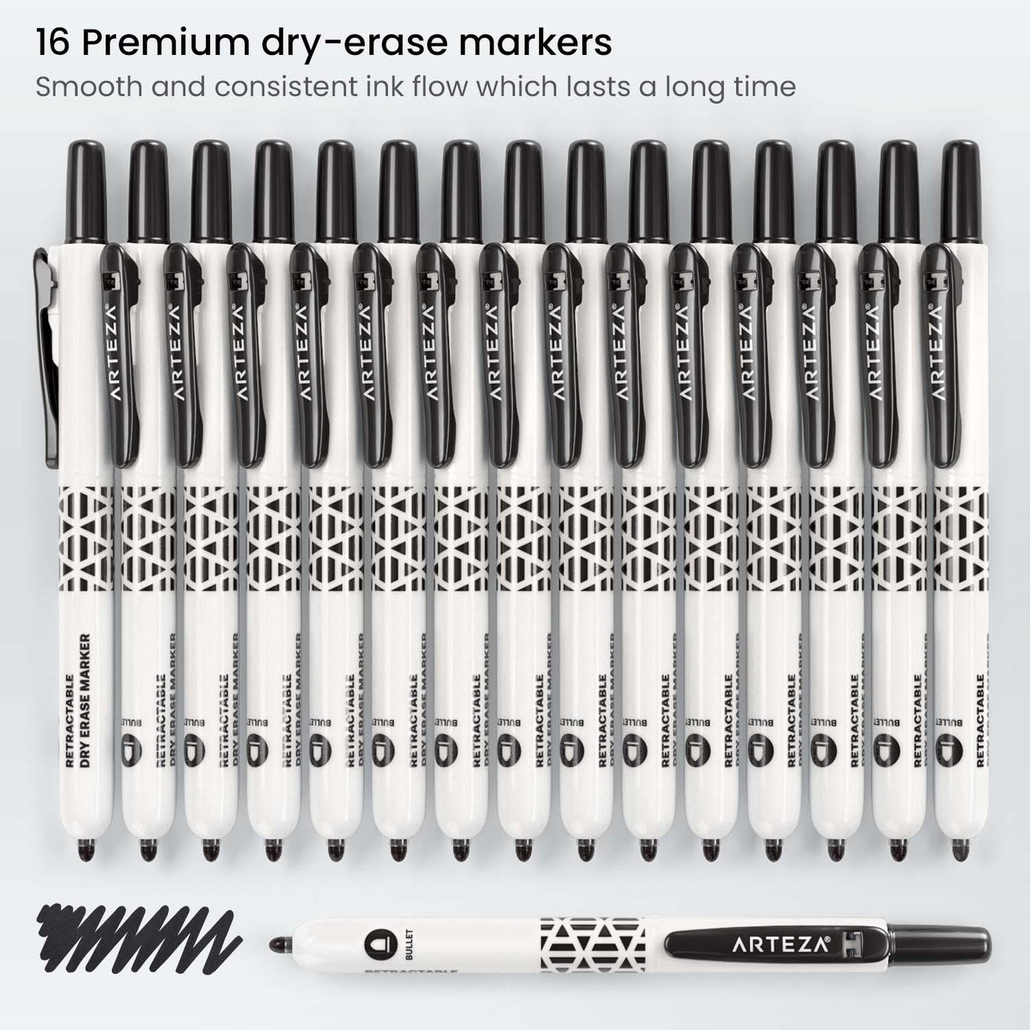 Slim Retractable Dry Erase Markers, Black - Set of 16