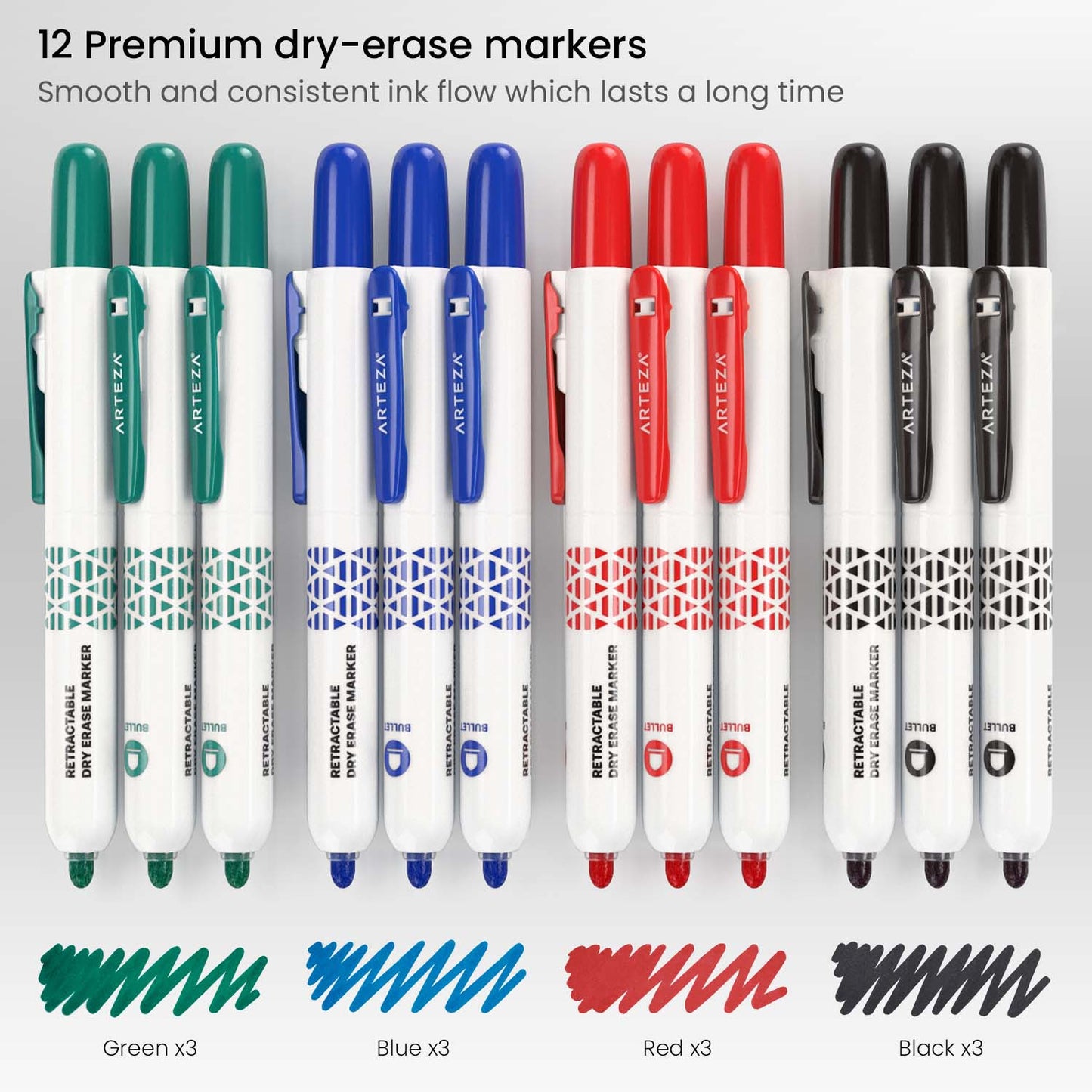 Jumbo Retractable Dry Erase Markers, Assorted Colors - Set of 12