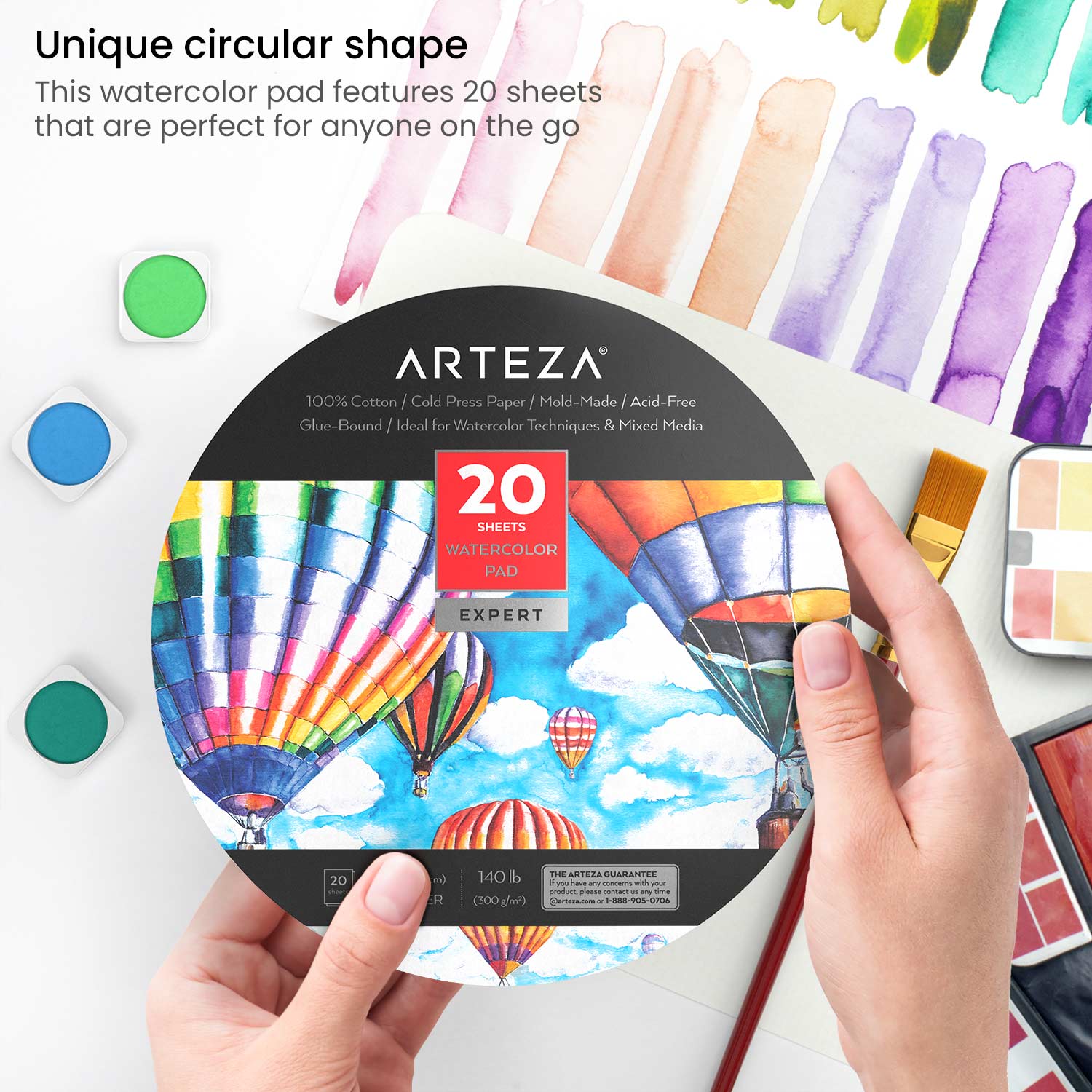 Arteza Expert Watercolor Pad, 100% Cotton, Hot-Pressed, 9 x 12” - 14  sheets