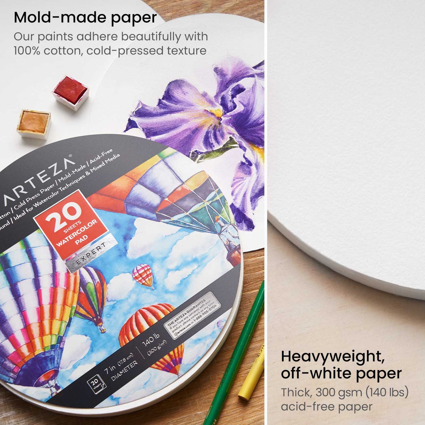 Expert Watercolor Paper Pad, 100% Cotton, Cold Pressed, 7" Diameter