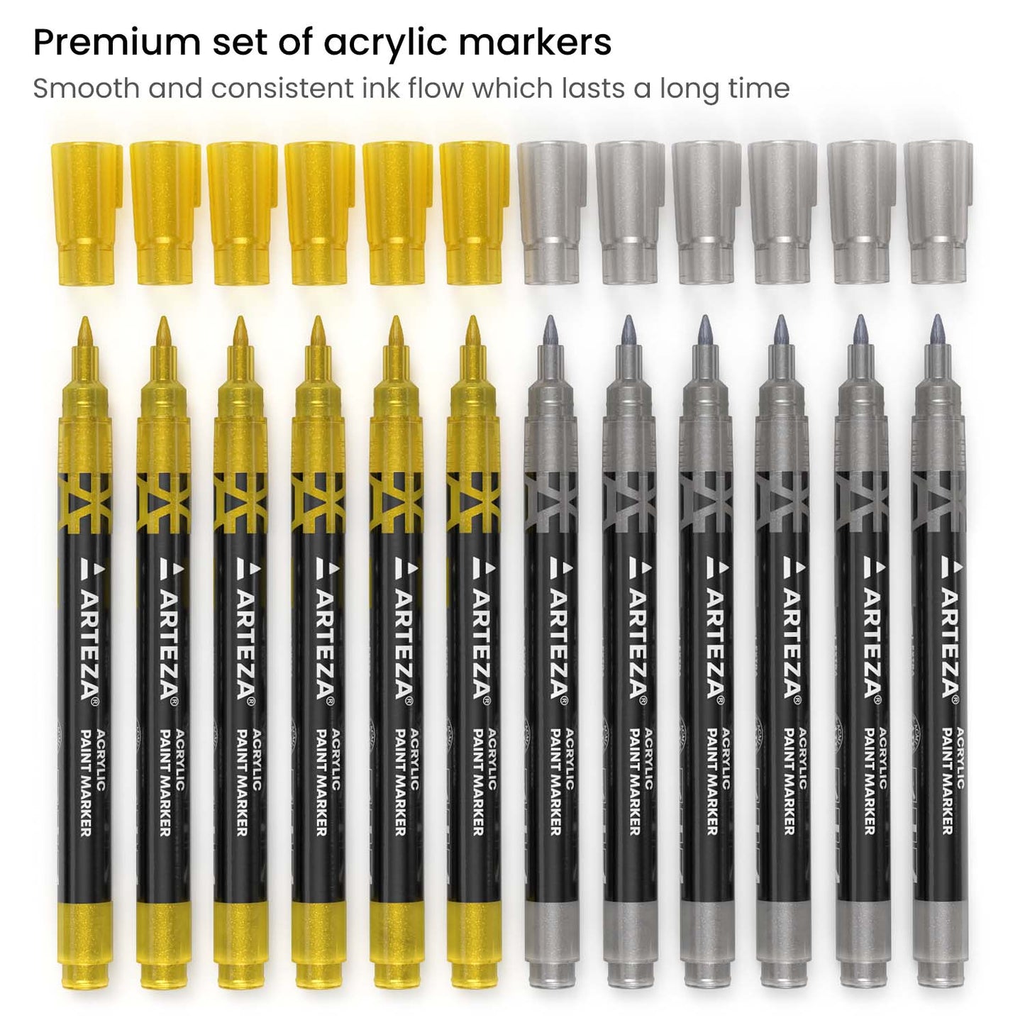 Premium Set Acrylic Markers Metallic Silver and Gold