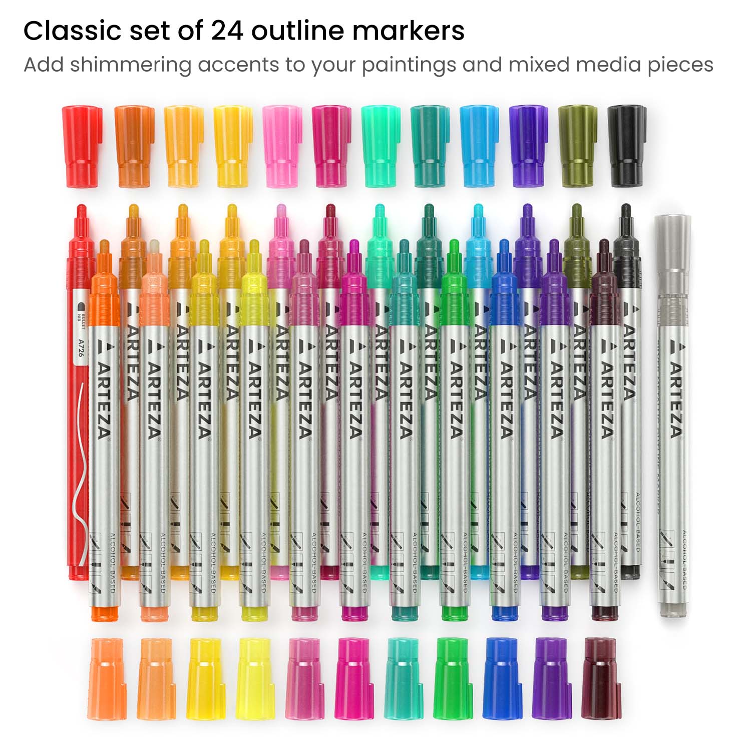 Silver Metallic Outline Markers, Assorted Colors - Set of 24 –