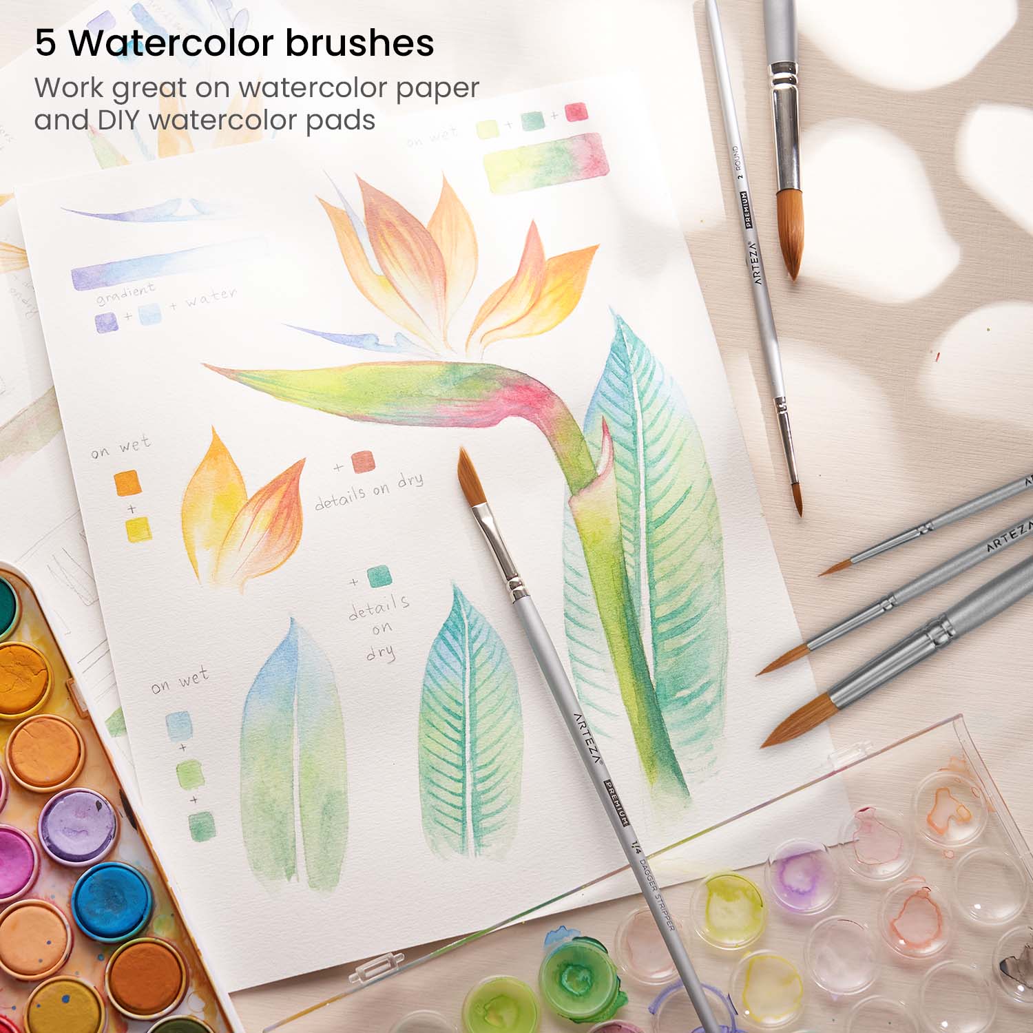 Buy Arteza Classic Watercolor Paint, Set of 36 Vibrant Color Cakes,  Includes 1 Water Brush Pen, Art Supplies Travel Watercolor Kit for Adults,  Artists, and Students Online at Lowest Price Ever in