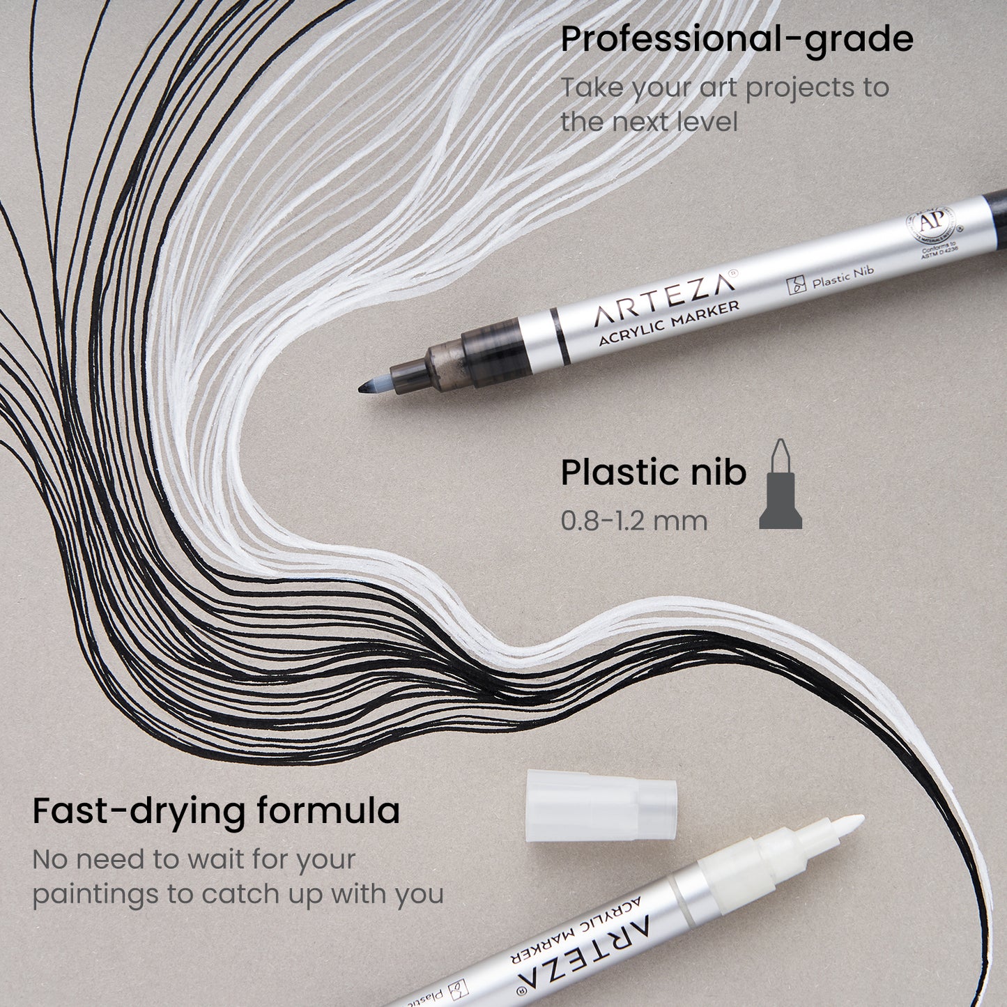 Arteza Acrylic Markers, Black, Multi-Line Broad Nib - 2 Pack