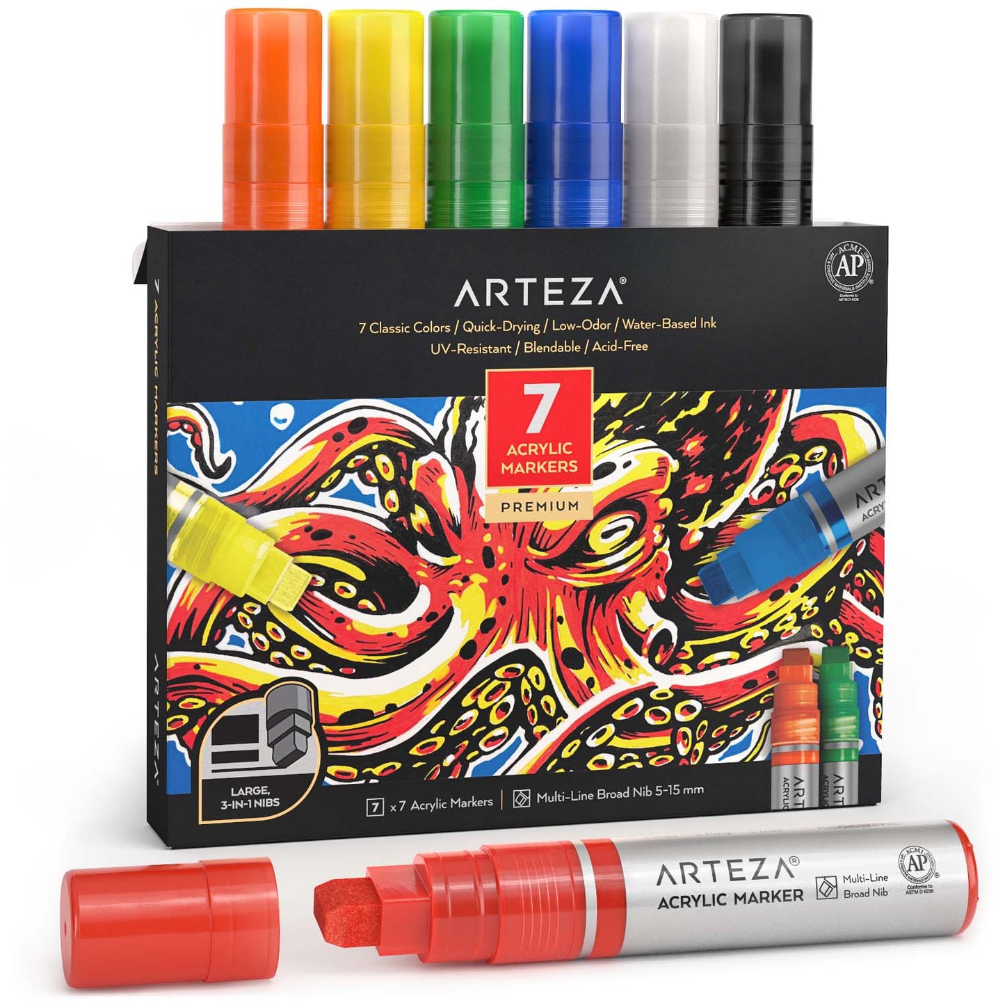 Acrylic Markers, Bright Colors, Fine Nib - Set of 40 - Arteza