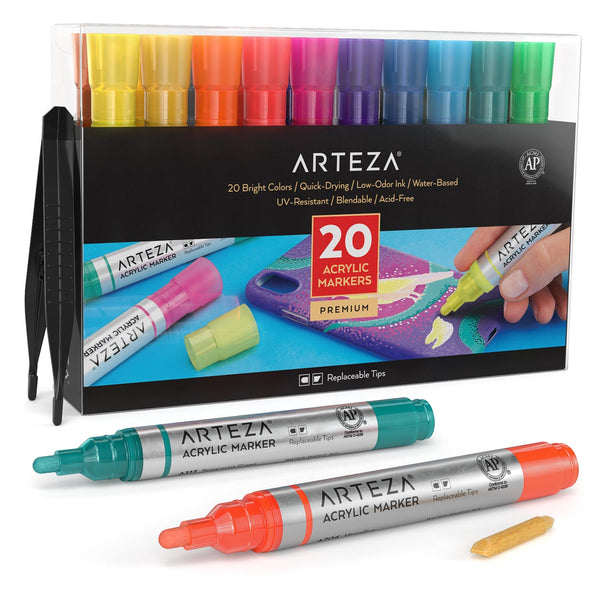 ARTEZA Metallic Acrylic Paint Markers, Set of 20, 16 Metallic Paint Pe —  CHIMIYA