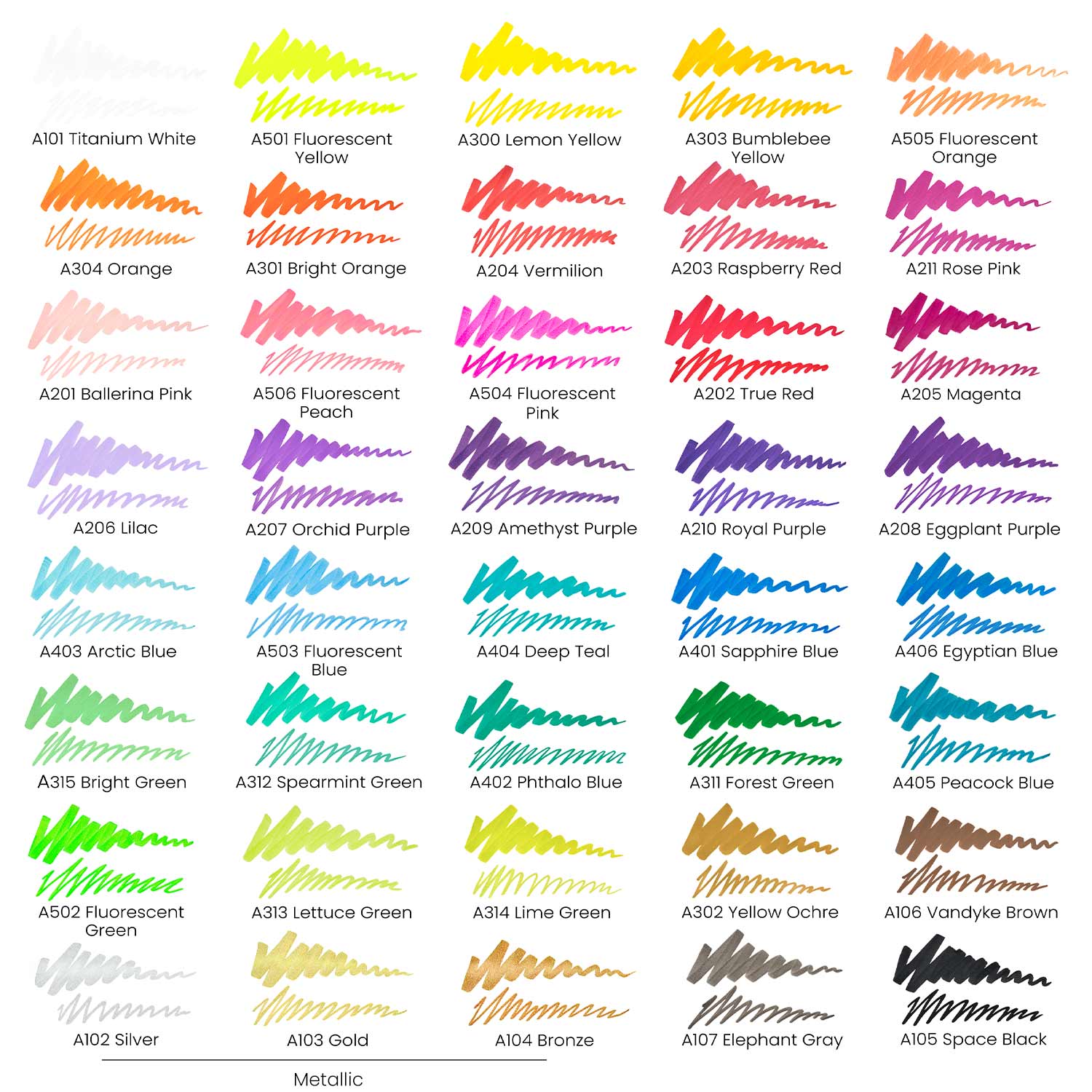 Acrylic Markers Bright Colors Chart