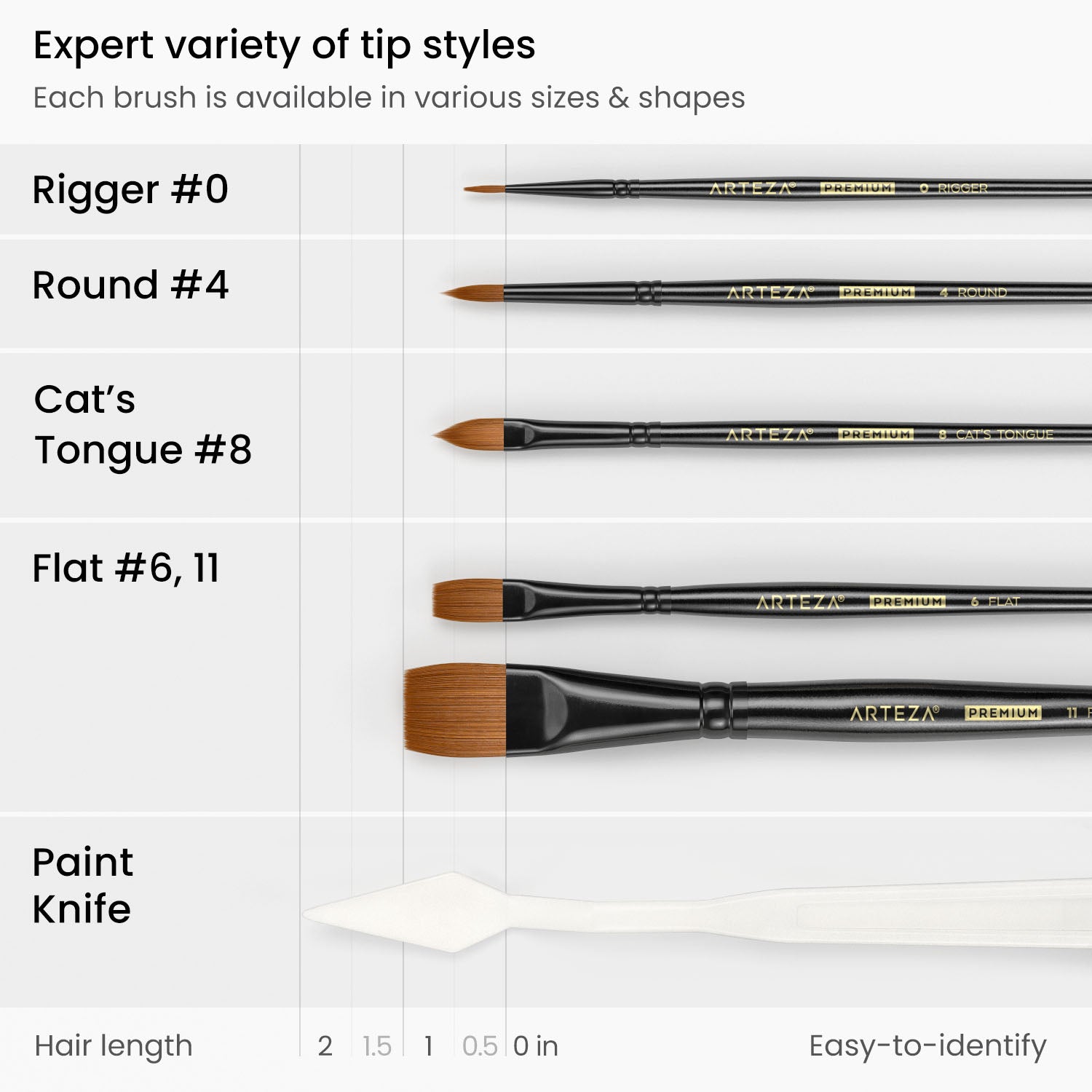 Majestic Long Handle Brushes - Filbert (view sizes)