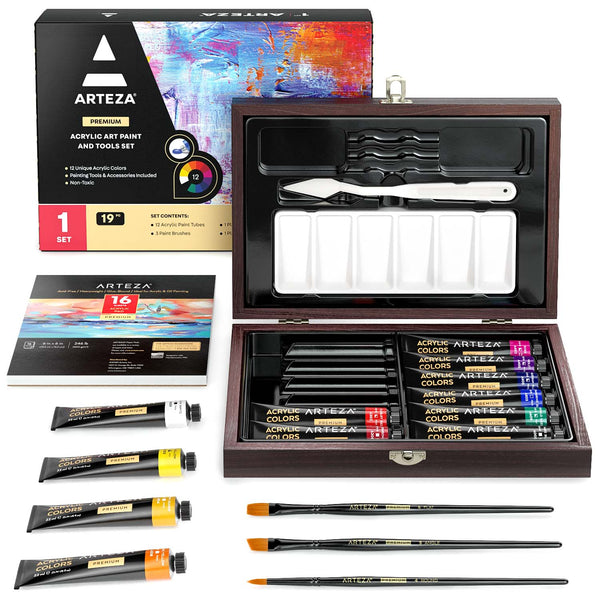 Arteza Acrylic Art Paint and Tools Set - 35 Pack