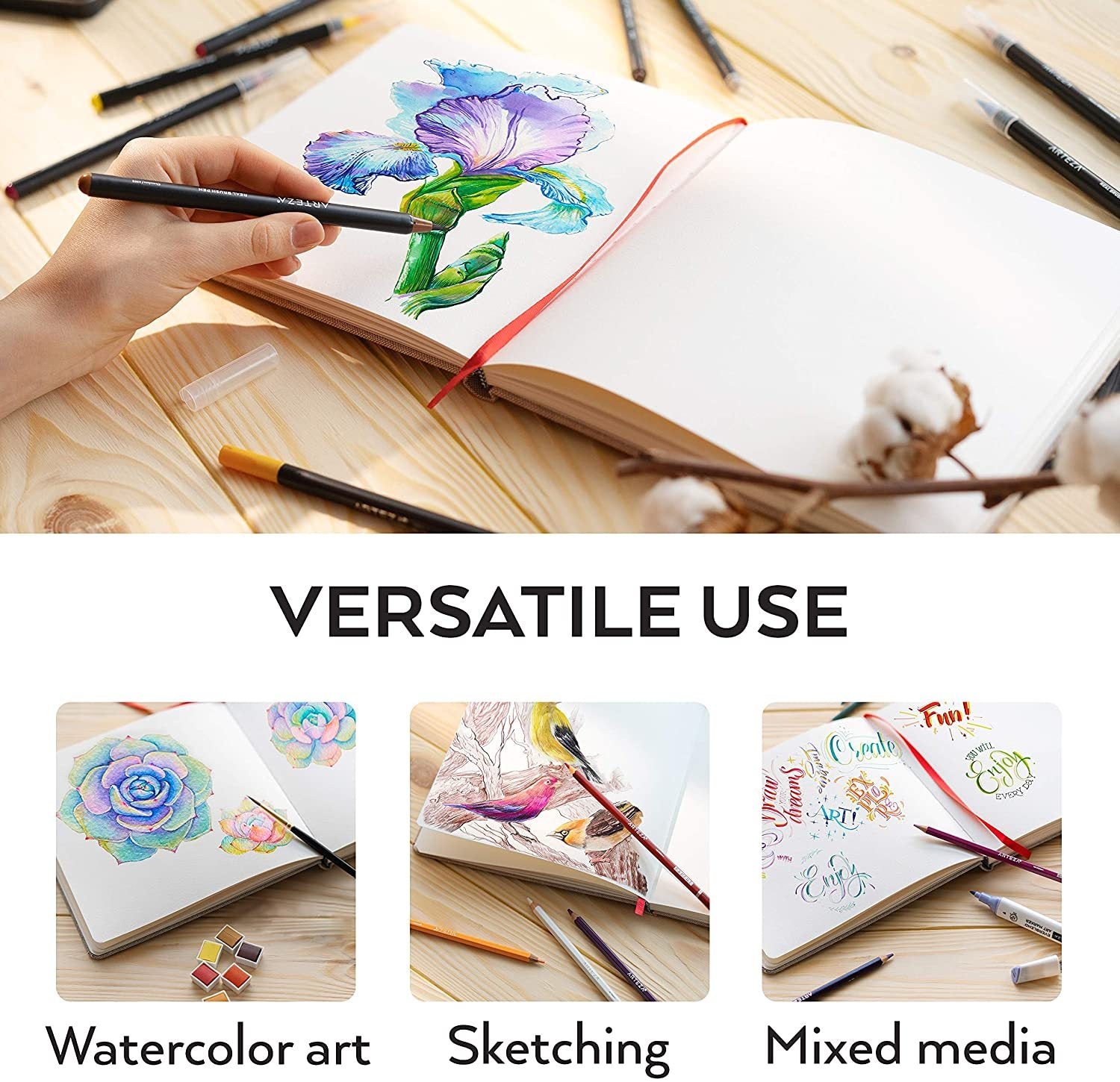 caichuxiye Mini Watercolor Sketchbook Water Color Paper for Artists Organ Design Foldable Academic Painting Book Sketchbooks