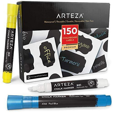 ARTEZA Liquid Chalk Markers Set of 8, Metallic Colors for Chalkboard,  Blackboard, Glass, Mirror, Window, Restaurant Menu, and Classroom, Includes  8 Replaceable Chisel Tips, Tweezers, Labels, Stencils - Yahoo Shopping