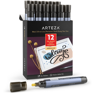 ARTEZA Acrylic Paint Markers Pack of 3 A202 True Red 1 Thin and 2 Thick  (Chisel + Bullet Nib) Acrylic Paint Pens for Metal Canvas Rock Ceramic  Surfaces Glass Wood and Fabric