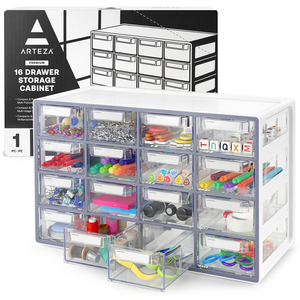 Arteza Desk Drawer Organizer, Multipurpose 12-Drawer Cabinet for Makeup Storage, Tools, and Art Supplies, 9.21in x 16.22in x 12.79in