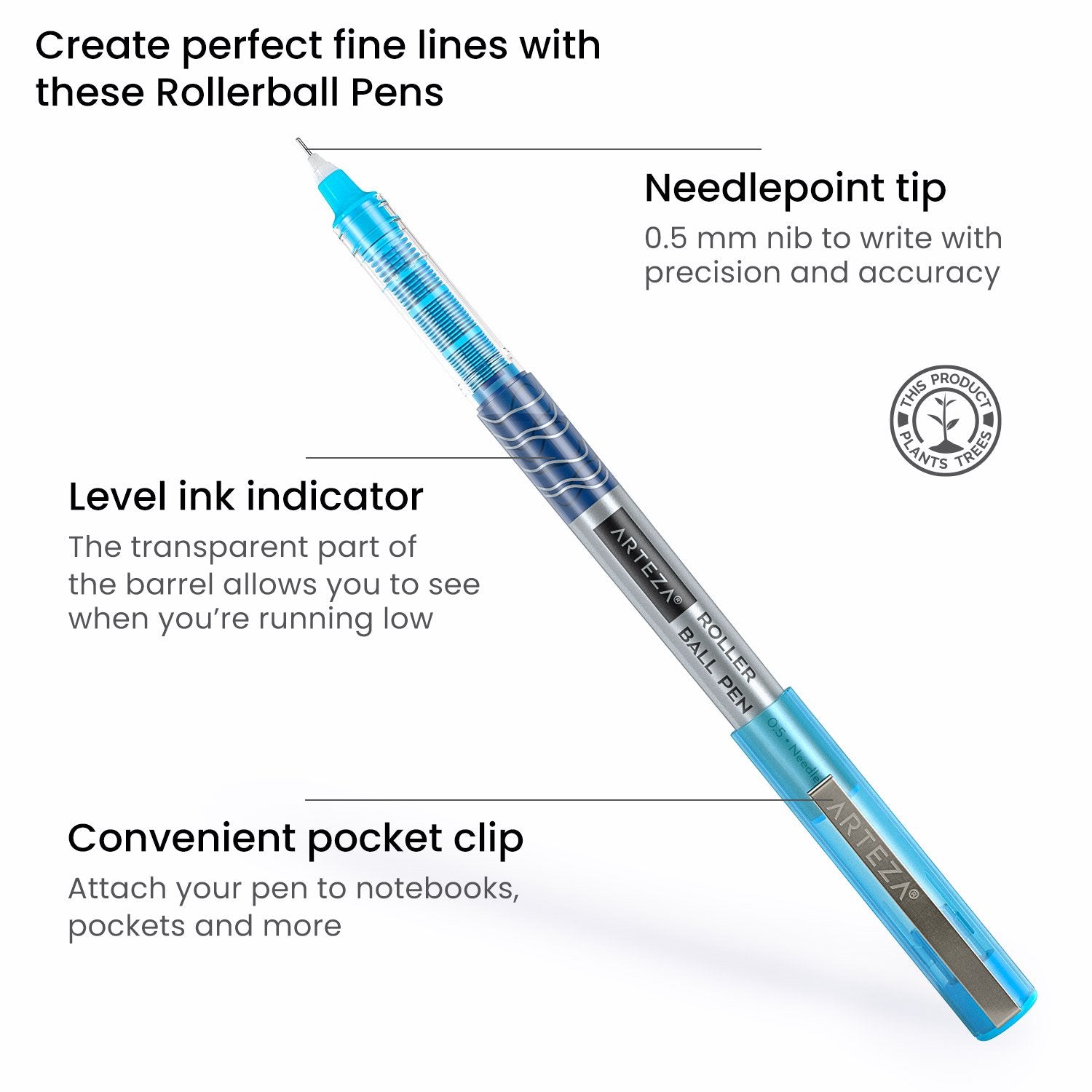 Roller Ball Pens, Multicolor, 0.5mm Needle Nib - Set of 24 –