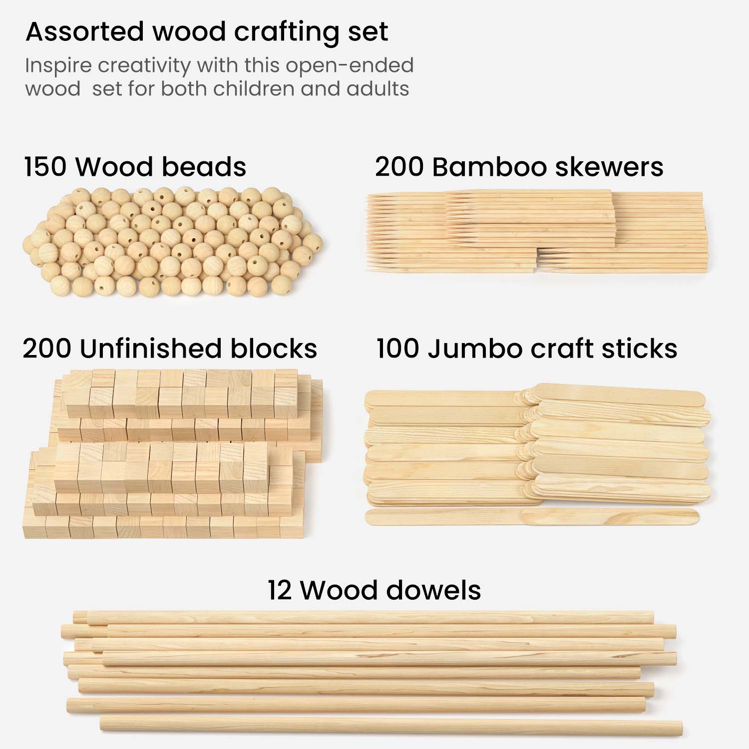 Assorted Wood Crafting Kit Contents