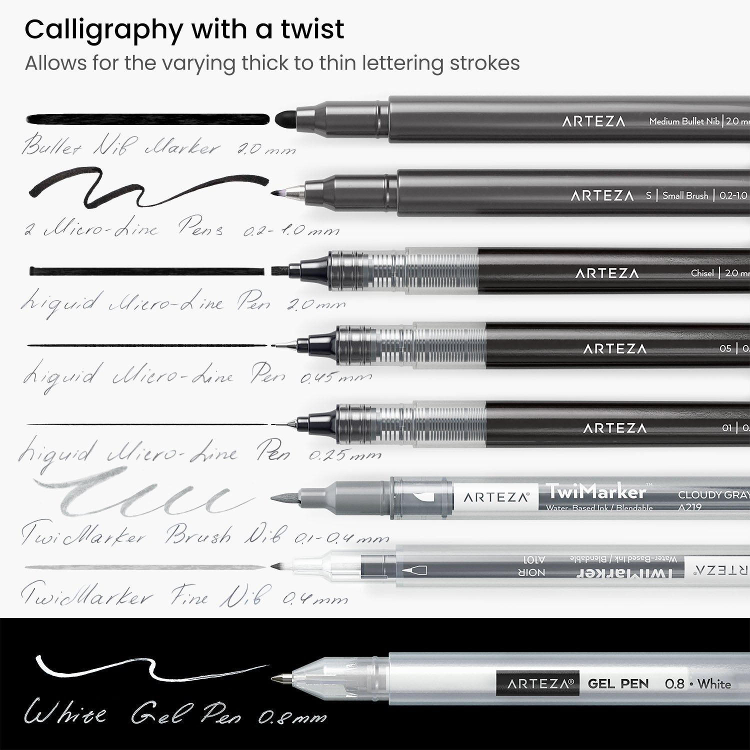 Hand Lettering Pens, Calligraphy Pens, Brush Markers, Soft and Hard Tip - 4  Pcs Black Ink Pen Set for Beginners Writing, Art Drawing, Sketching, Water