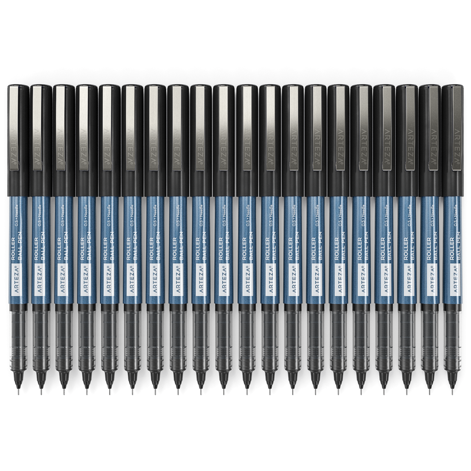 Roller Ball Pens, Black, 0.5mm Needle Nib - Set of 20