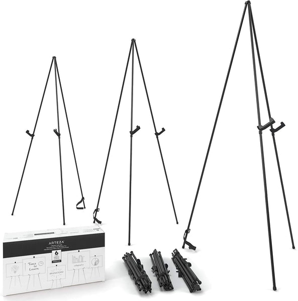 Arteza 63 Black Steel Display Easel for Presentations, Collapsible, Portable & Adjustable - 3 Pack