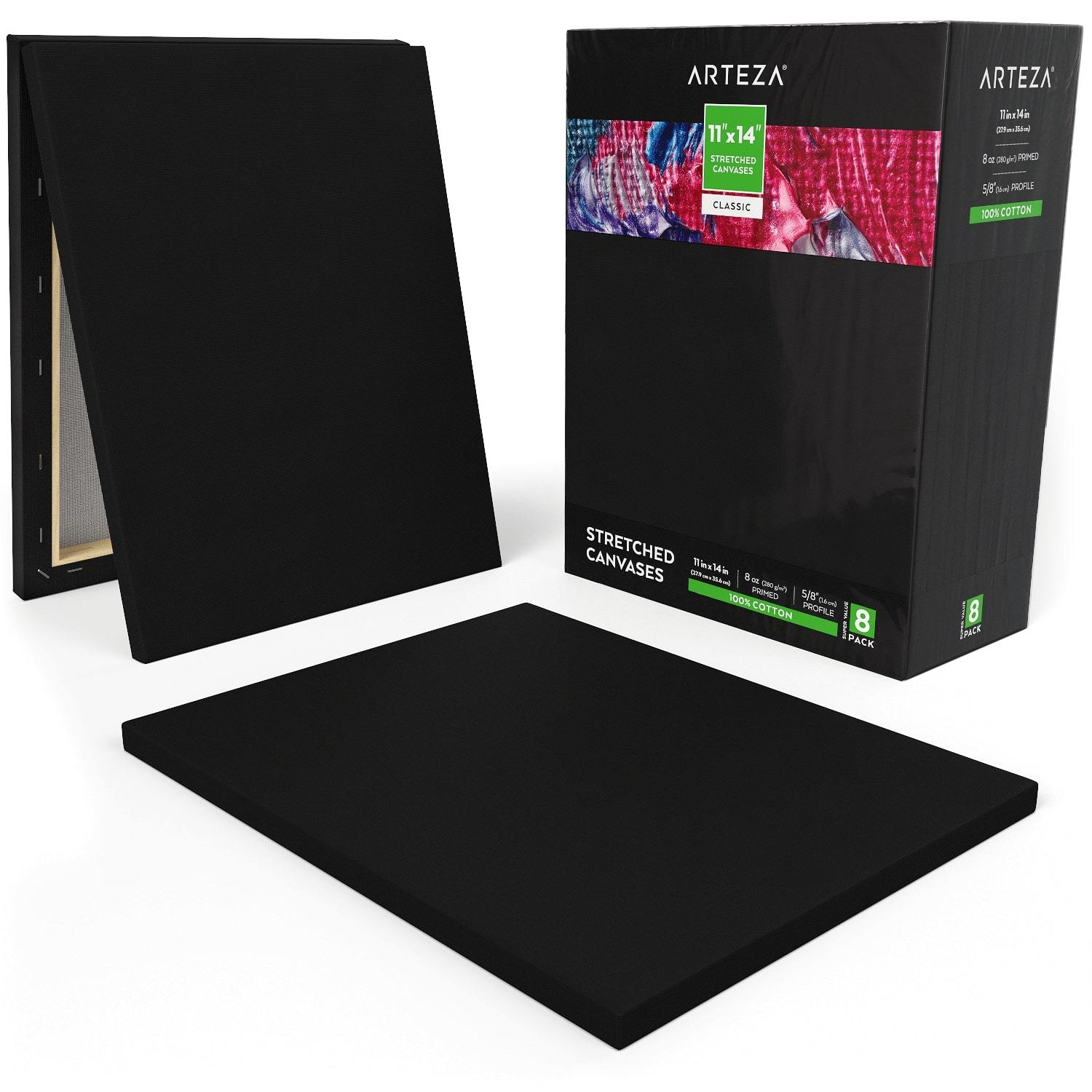 2-1/2 Stretched Black Cotton Canvas 16X20: Box of 5
