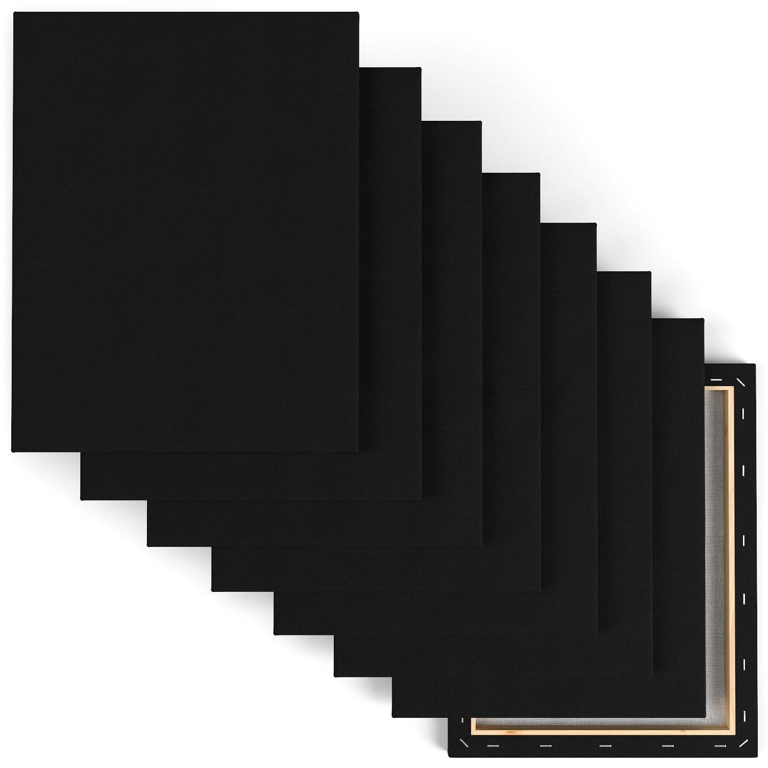 Paint Canvases, 2 Pack 14x11 Inch Square Stretched Art Board Panels Black