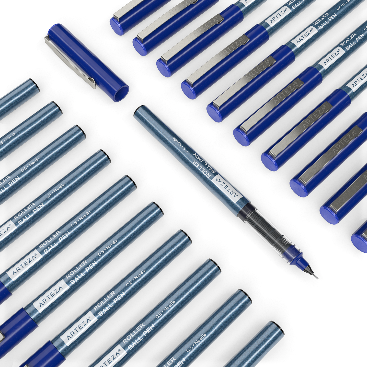 Roller Ball Pens, Blue, 0.5mm Needle Nib - Set of 20