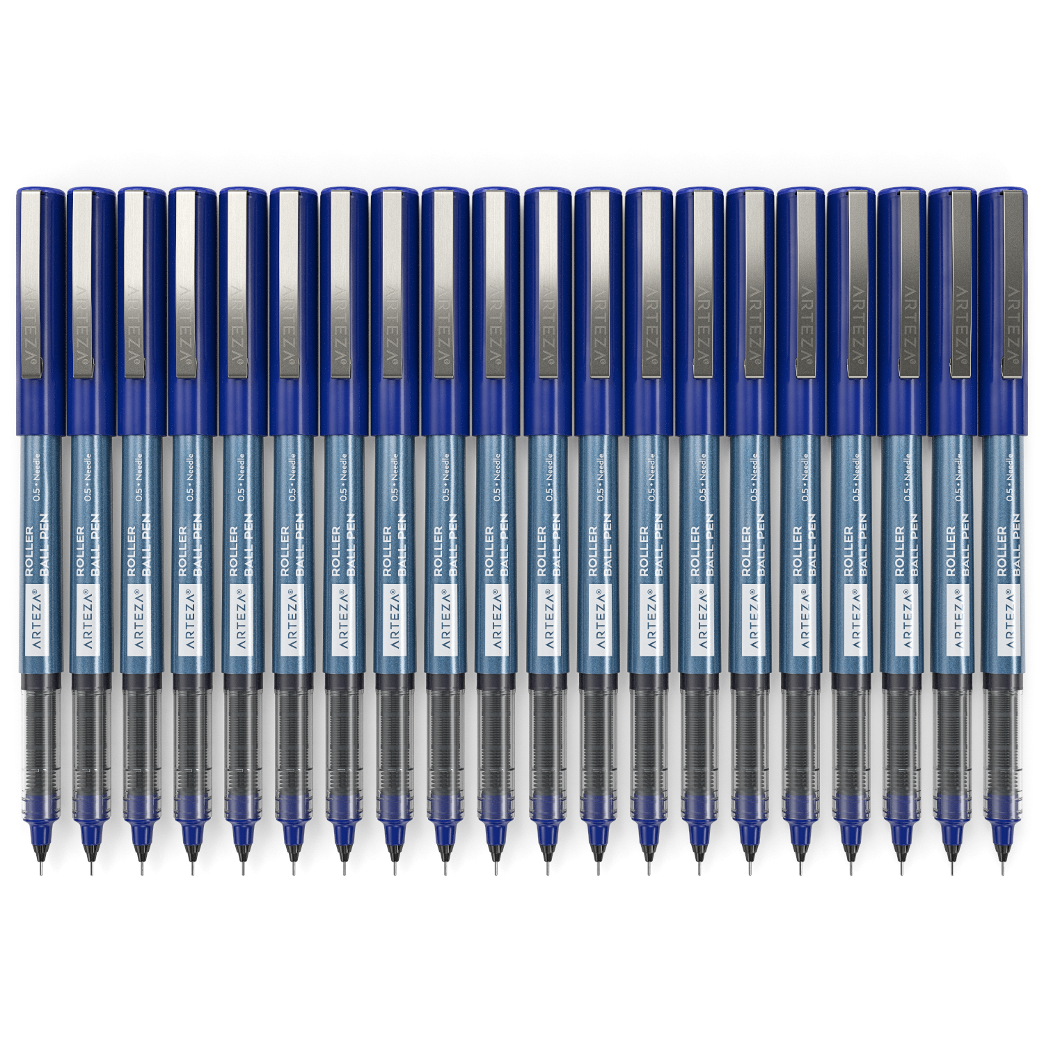 Roller Ball Pens, Blue, 0.5mm Needle Nib - Set of 20