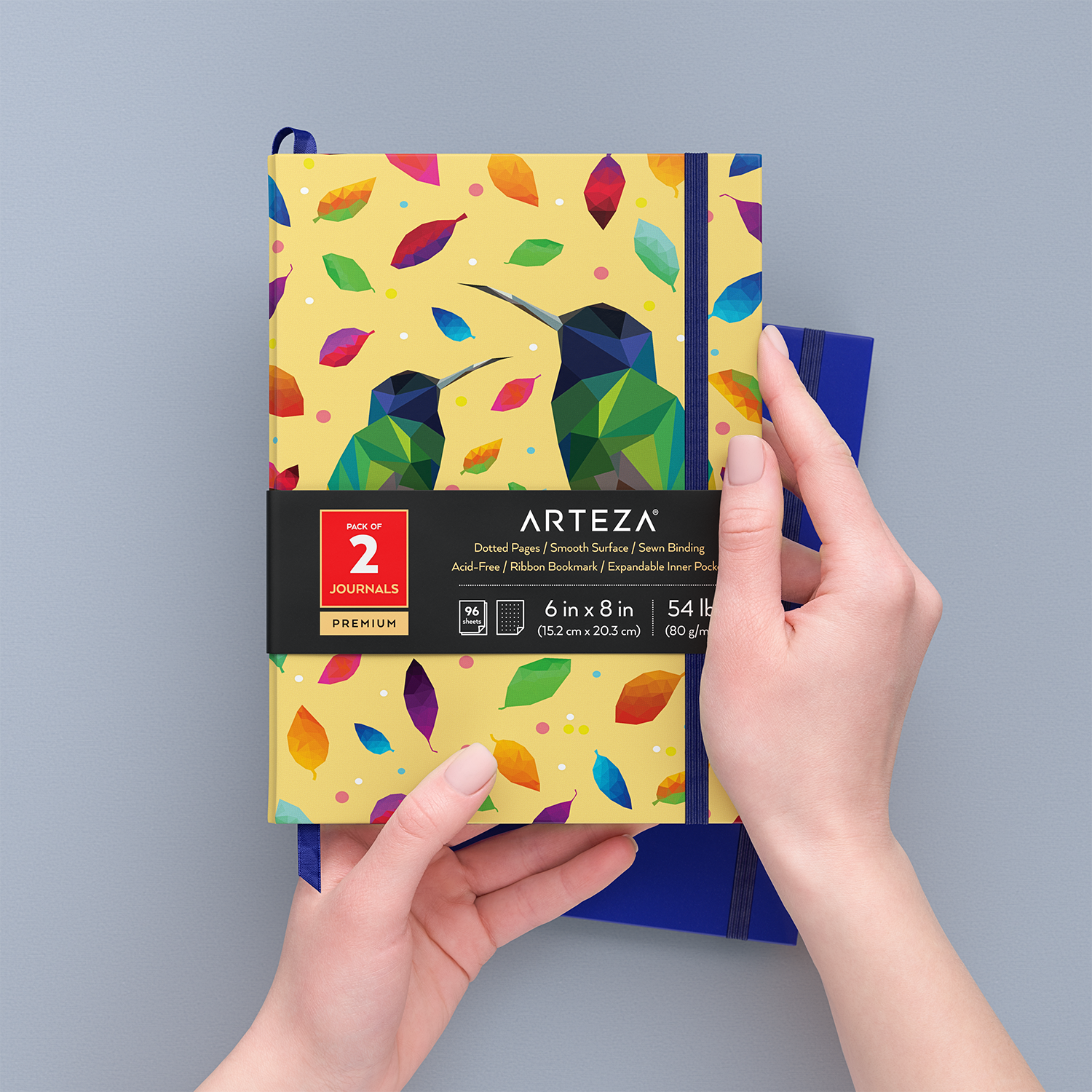 Arteza Journal Gift Set, Pack of 2, 6x8 Inches,70-Sheet Notebooks with Double-Sided Lined and Dotted Paper, Journal Holder, and 1 Black Ink Pen, Offic