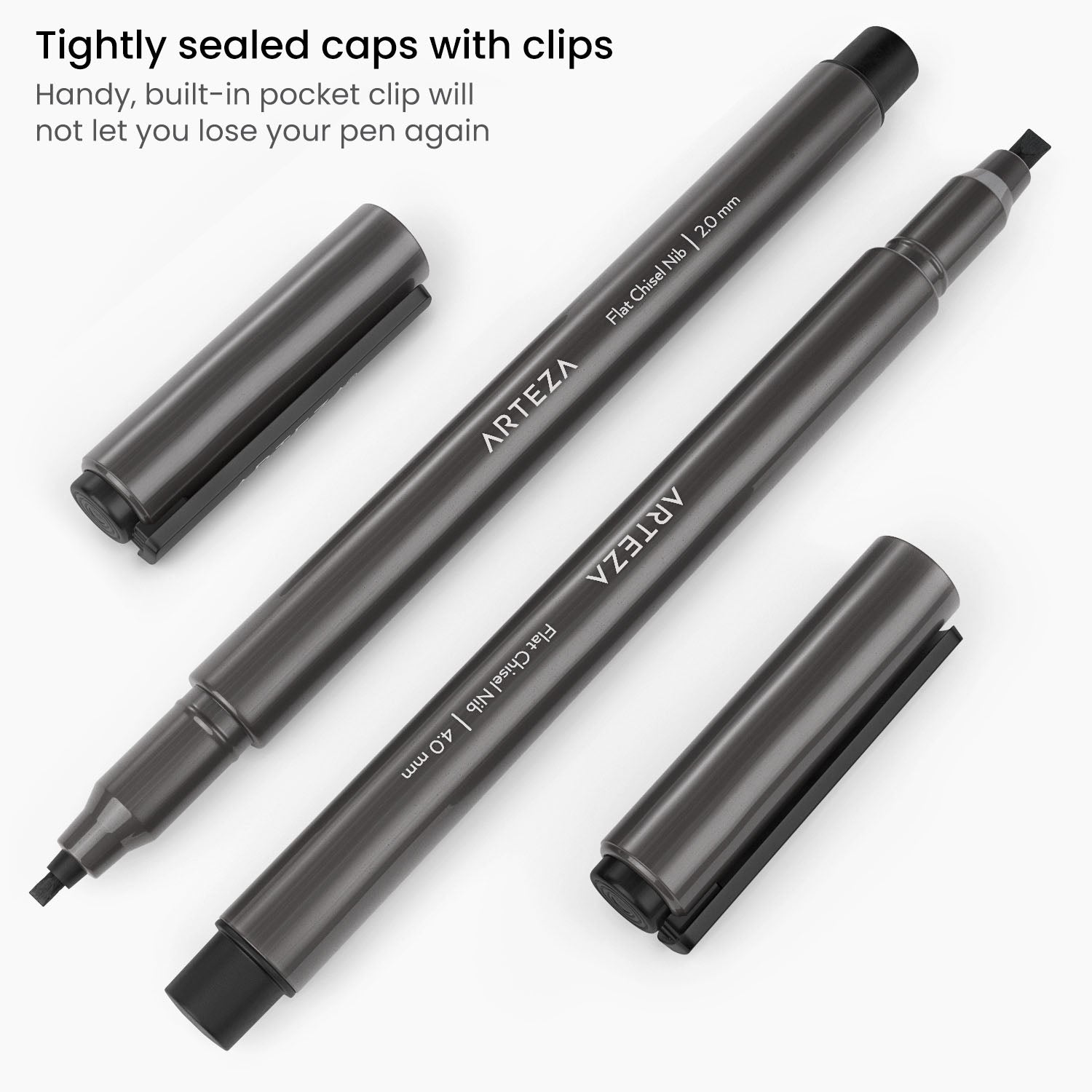 sealed caps Calligraphy Pen, Black Pigment Ink, Flat Chisel Nib 