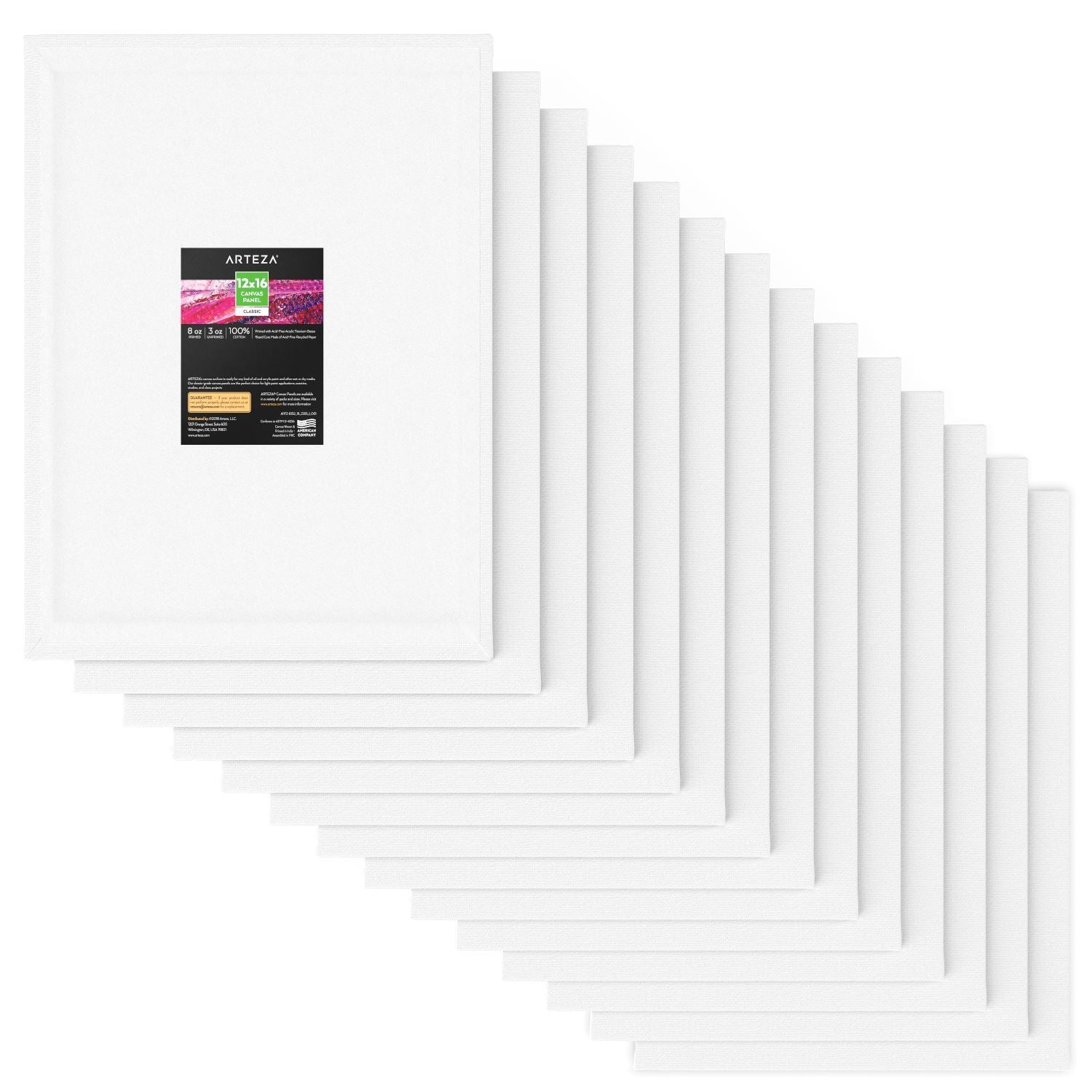 Arteza Canvas Boards for Painting, Pack of 14, 12 x 16 Inches, Blank White Canva