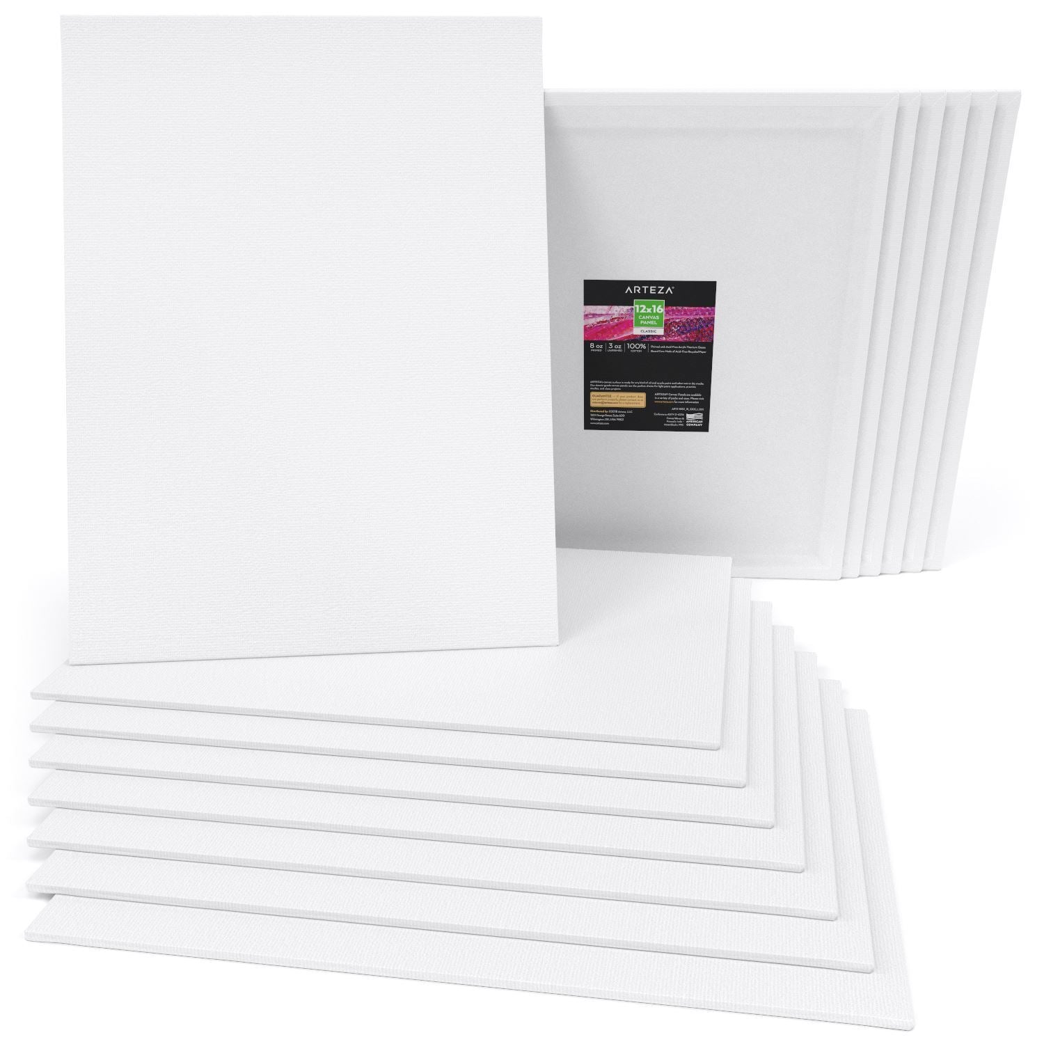 Arteza 16x20 White Blank Canvas Panels, Bulk Pack of 14, Primed, 100% Cotton Fo