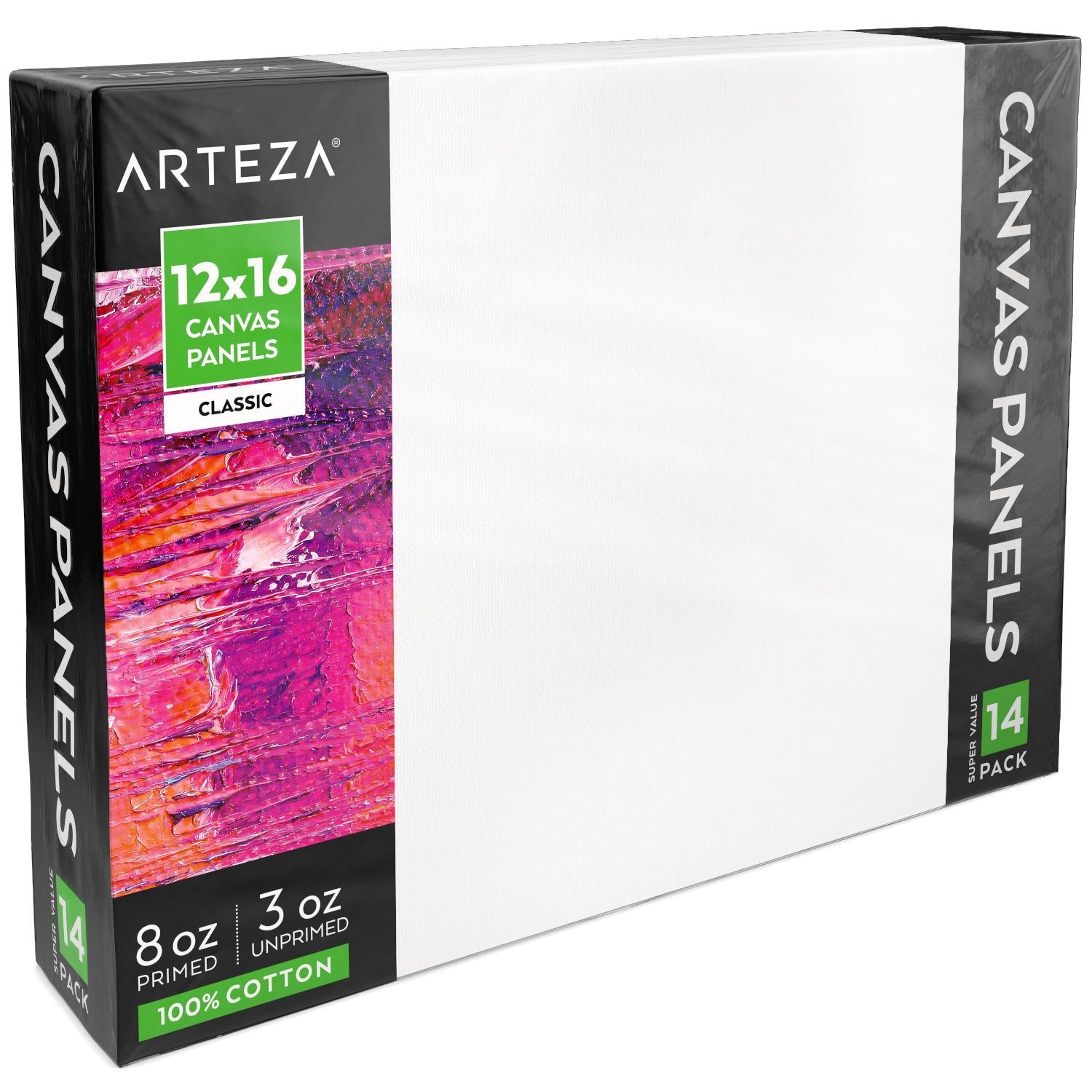  ARTEZA Canvases for Painting, 9x12, 11x14, 12x16, 16x20 Inches,  Blank Art Canvas Boards, 100% Cotton, 8 oz Gesso-Primed, Art Supplies for  Adults, Acrylic Pouring, White (Medium), Multipack of 28