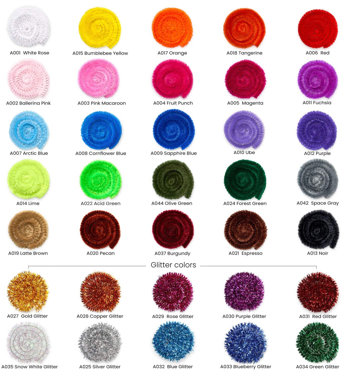 Color Chart Chenille Stems