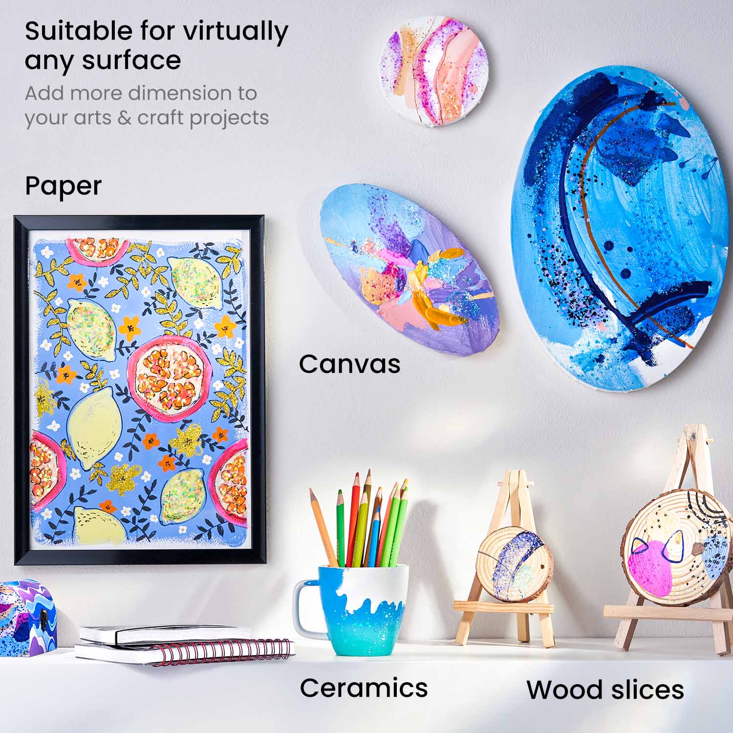 ARTEZA Iridescent Acrylic Paint, Set of 10 Dreamer Colors, 2 oz/60ml  Bottles, High Viscosity Shimmer, Water-Based, Blendable Paints, Art  Supplies for Canvas, Wood, Rocks, Fabrics