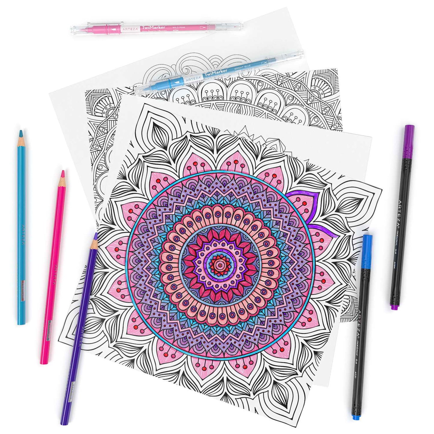 Coloring Book, 9" x 9", Mandala Illustrations, 50 Sheets