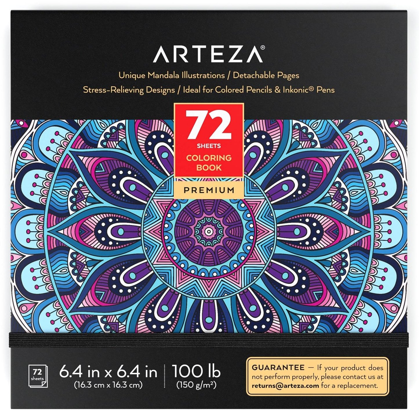 Arteza Adult Coloring Books, Floral & Mandala Designs, 6.4x6.4 Inches - 2  Pack
