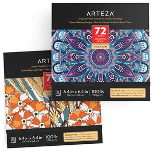 Coloring Books, Floral & Mandala Illustrations, 72 sheets each - Set of 2