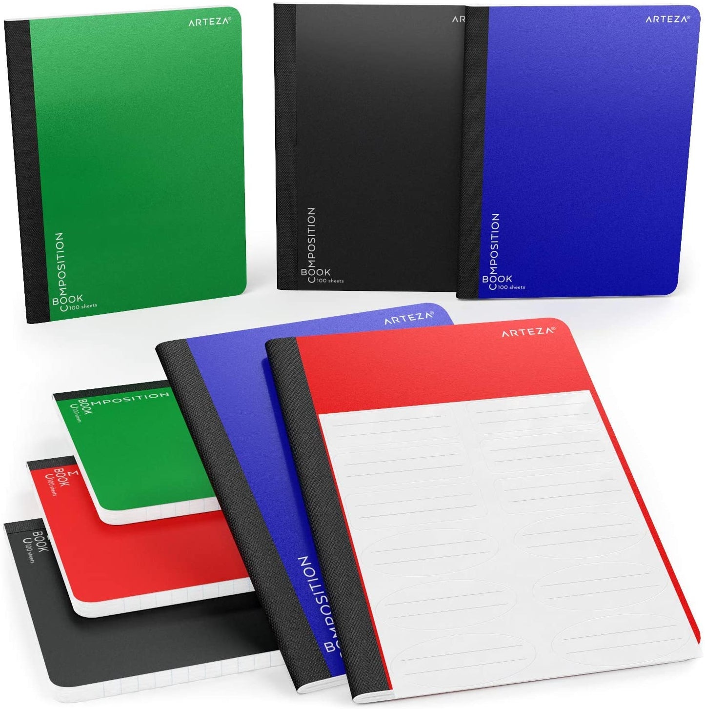 Composition Books, Wide Ruled, 100 Sheets - Pack of 8