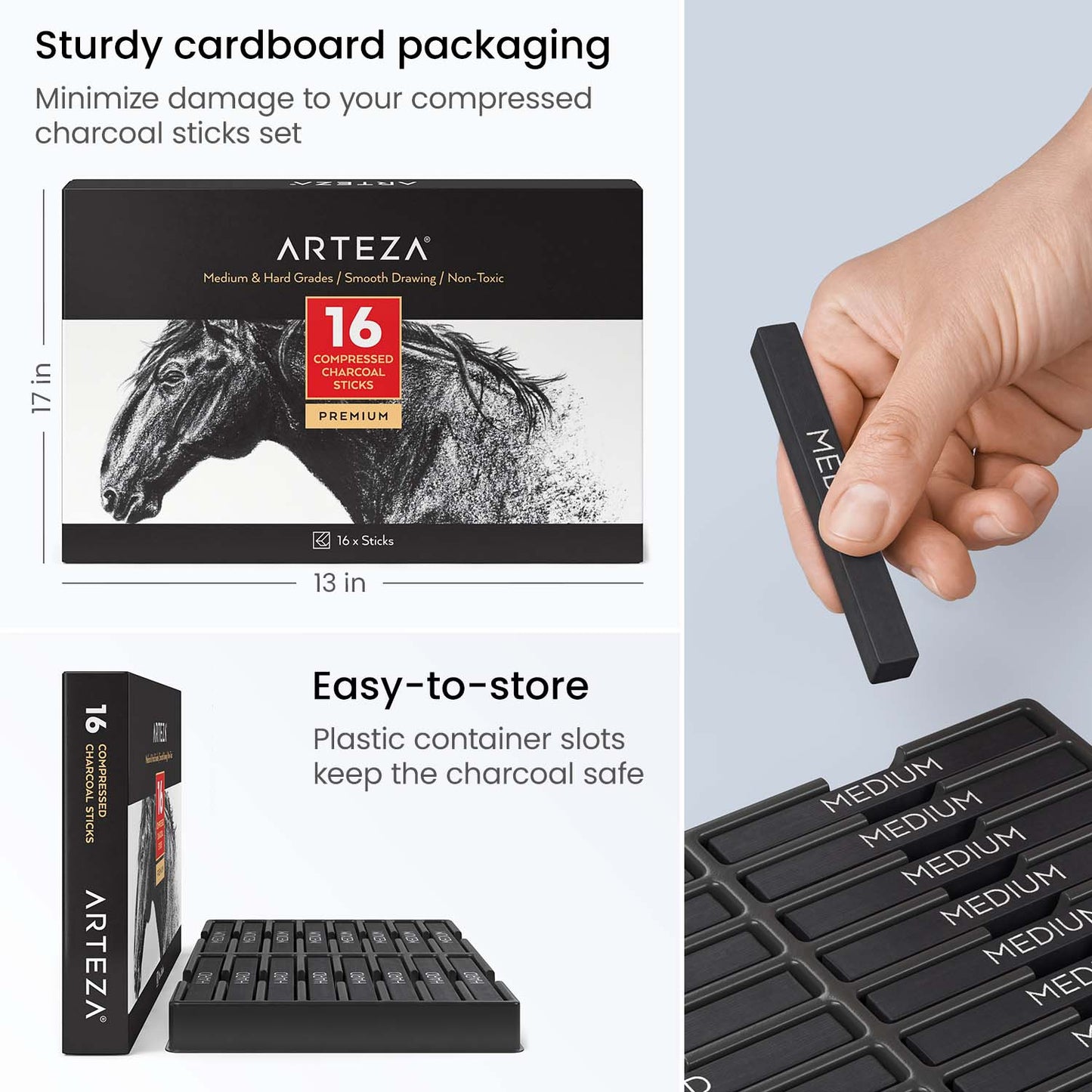 ARTEZA Willow Charcoal Sticks Set of 45 Assorted Sketching Charcoal Thin  3-6 mm Medium 6-8 mm and Thick 10 mm Art Supplies for Professionals  Students and Hobbyists