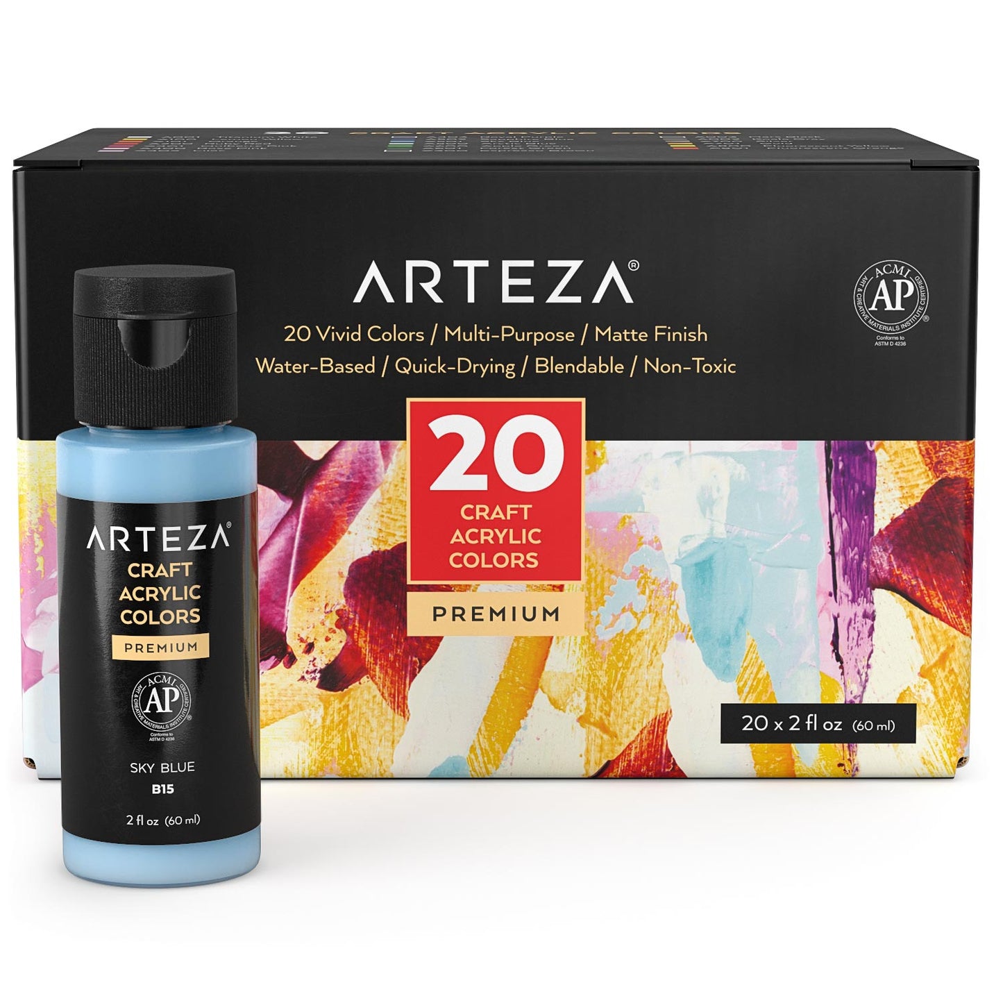 Arteza Craft Acrylic Paint, Pearlized, 2oz Bottles - Set of 14