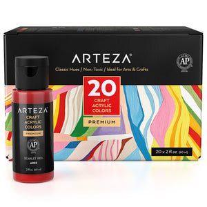 Arteza Craft Acrylic Paint, Pearlized, 2oz Bottles - Set of 14