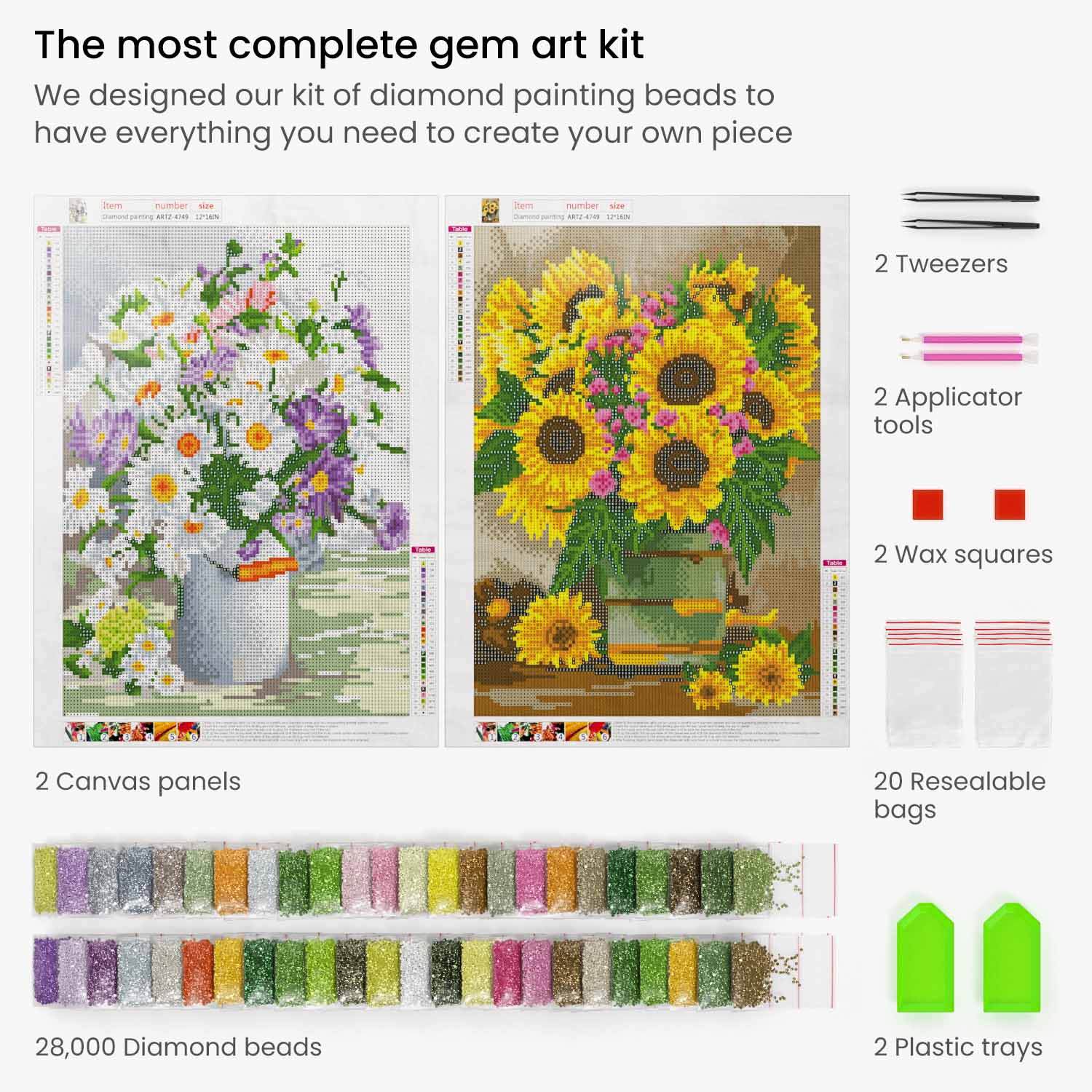 Diamond Painting Craft Set, Daisy & Sunflower, 12 x 16 - Set of 2 –