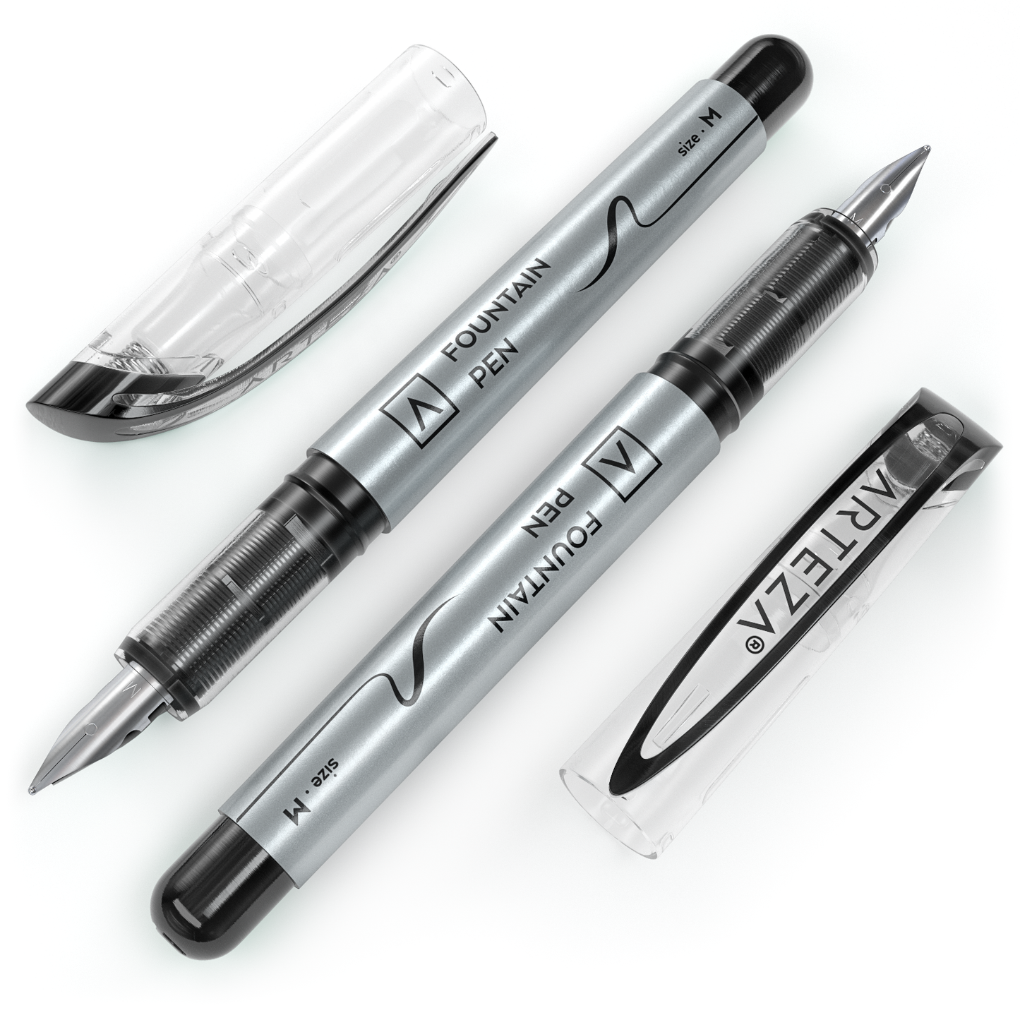 Fountain Pens, Black, Medium Nib - 12 Pack