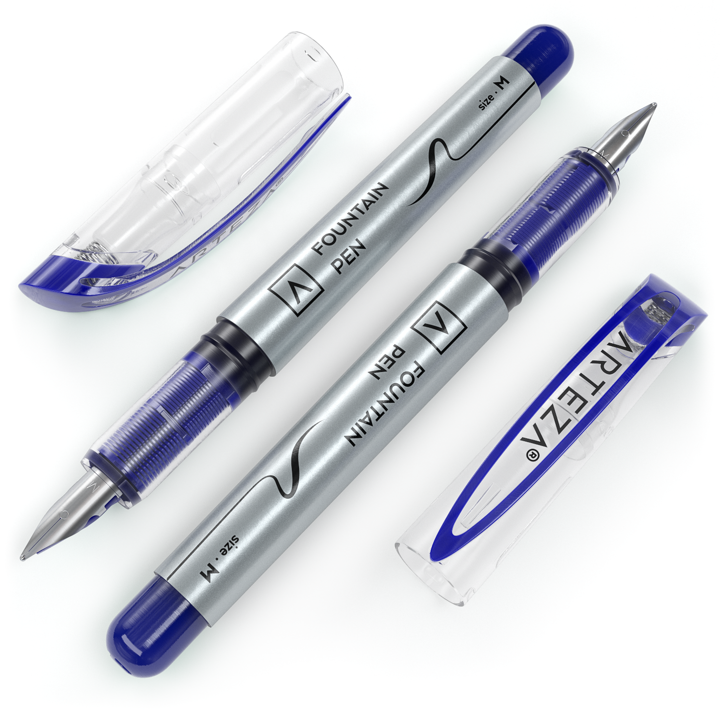 Fountain Pens, Blue, Medium Nib - 12 Pack